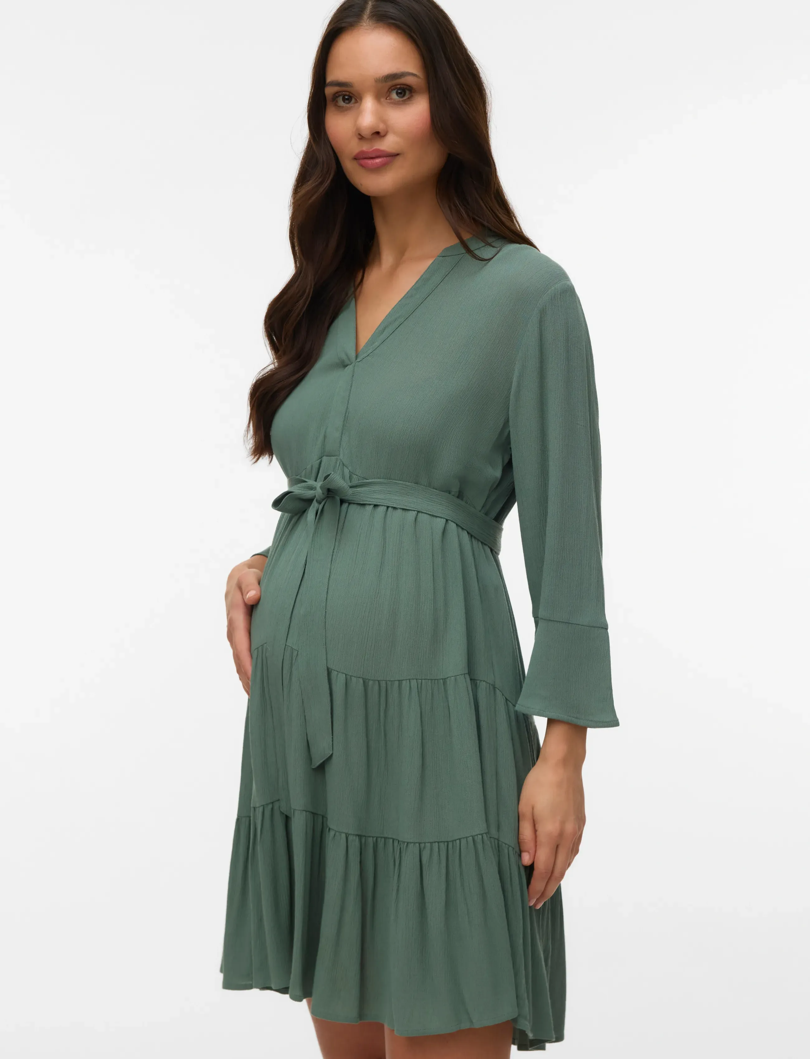 Vero Moda Maternity Vmmmenny Ls V-Neck Short Dress Wvn Ga, S, Dresses, Khakigrün - Dress, Frauen