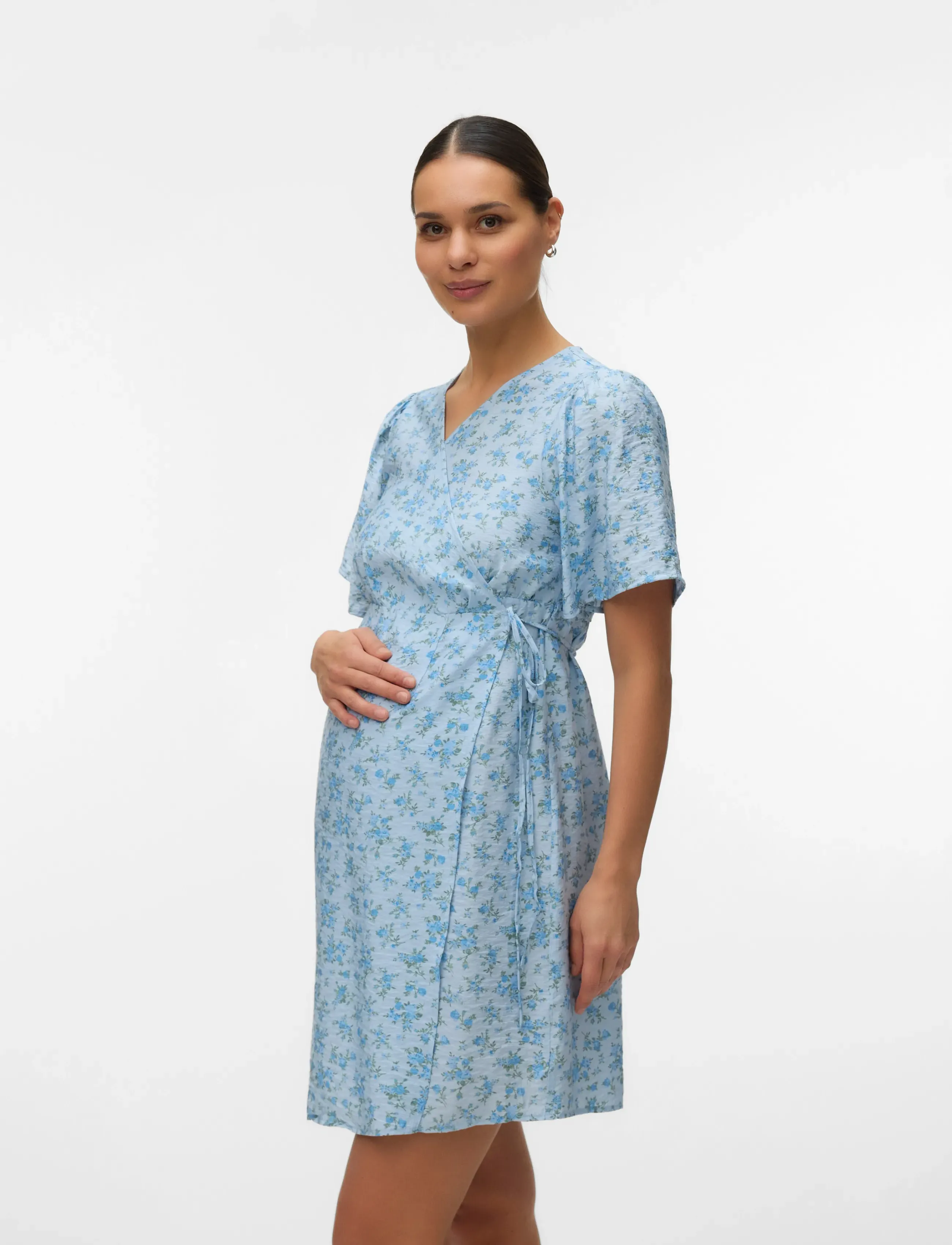 Vero Moda Maternity Vmmjosie Ss Wrap Abk Dress Wvn Ga, M, Dresses, Blau - Short Dress, Frauen
