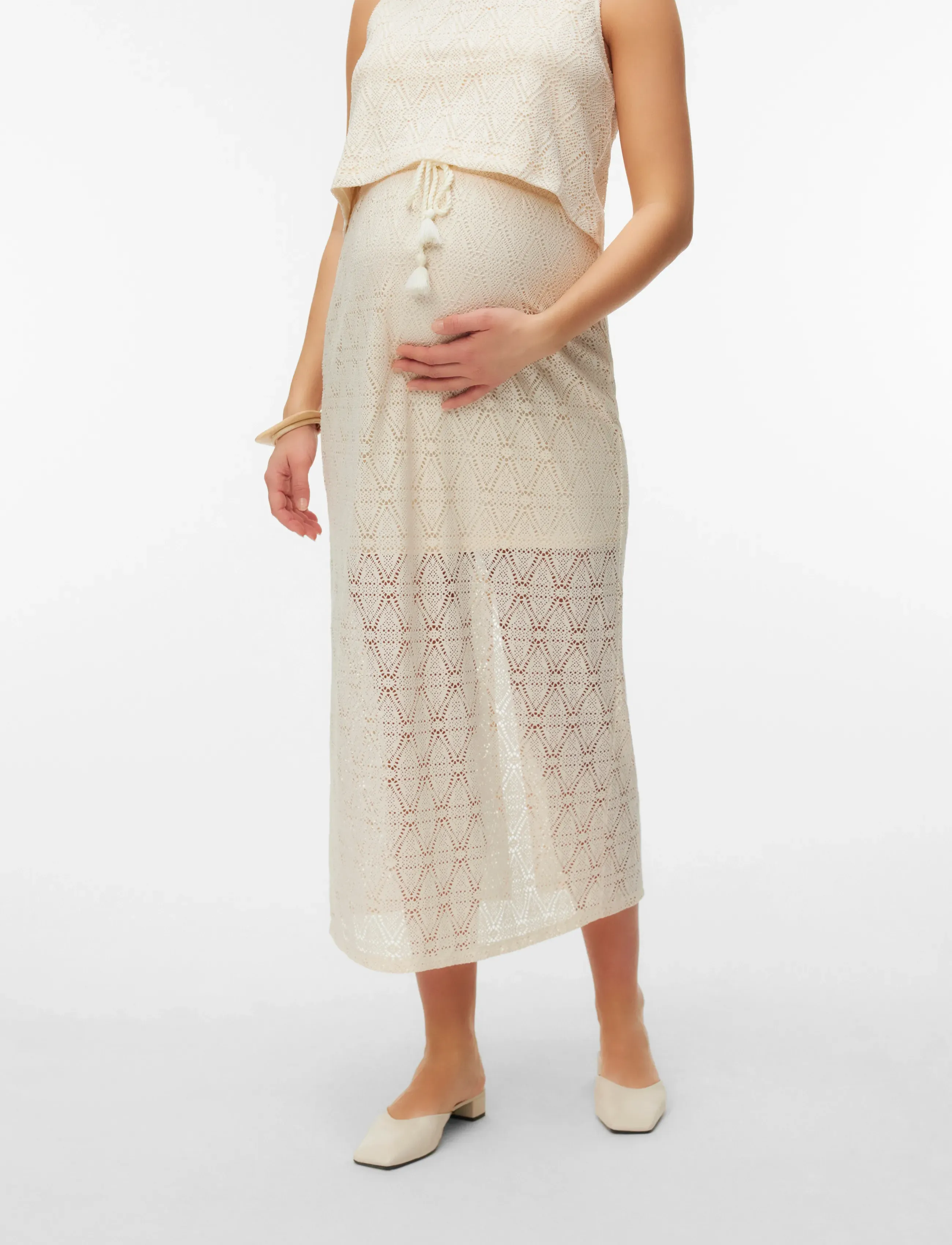 Vero Moda Maternity VMMMAYA ANKEL SKIRT JRS - Maxi nederdele - BIRCH / cream