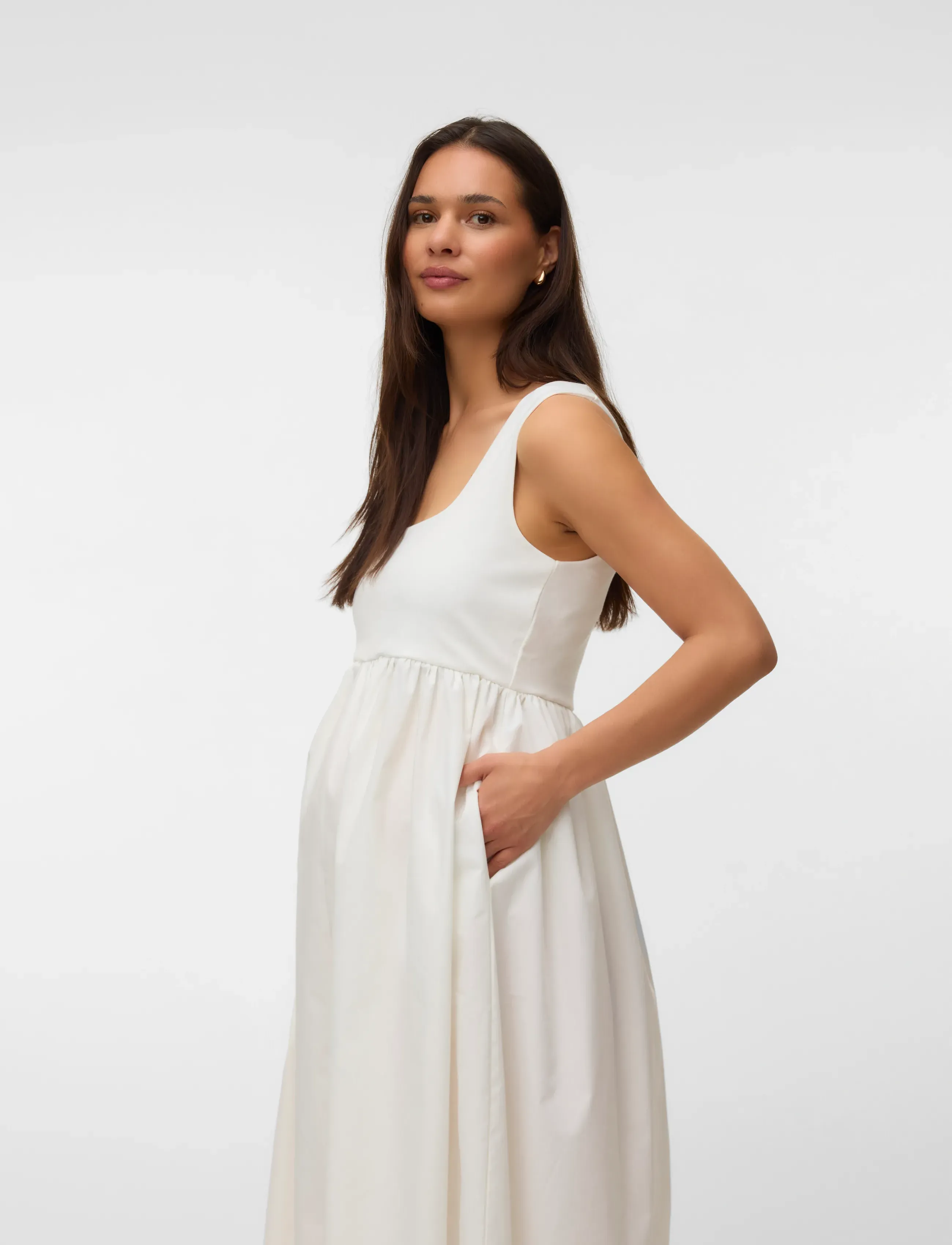Vero Moda Maternity Vmmane Sl U-Neck 7/8 2-Way Dress Jrs, L, White, Kjoler > Maxikjole, Dame