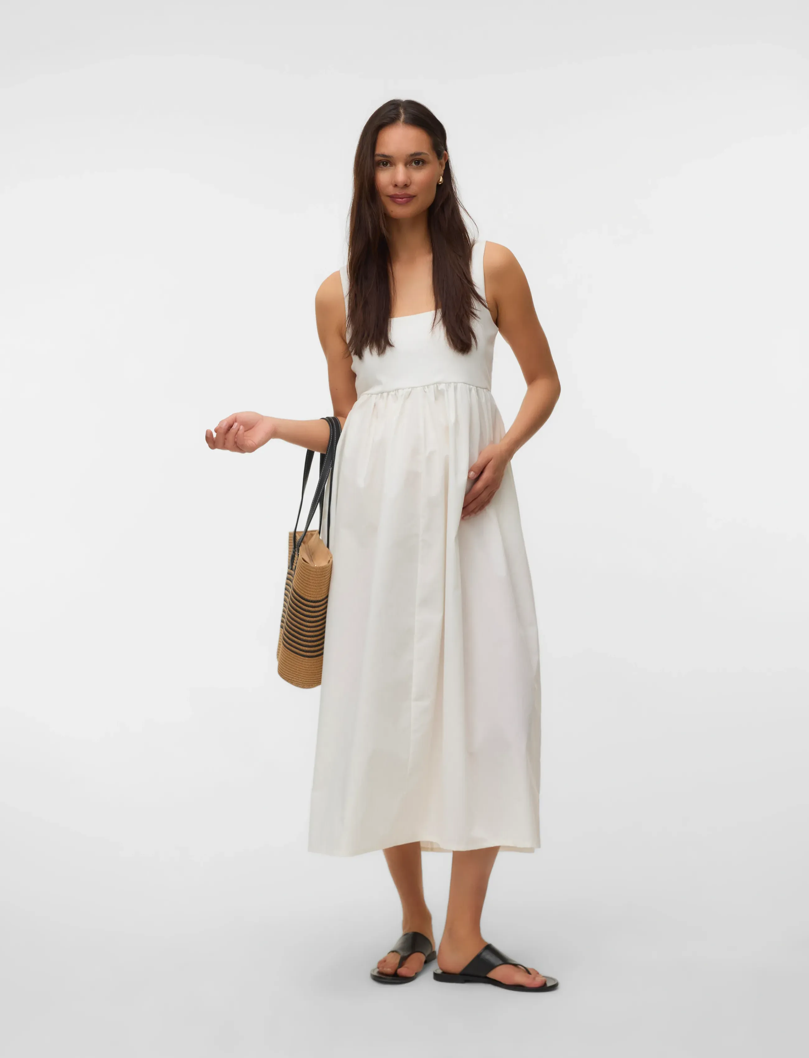 Vero Moda Maternity - VMMANE SL U-NECK 7/8 2-WAY DRESS JRS - sumarkjólar - cloud dancer - 3