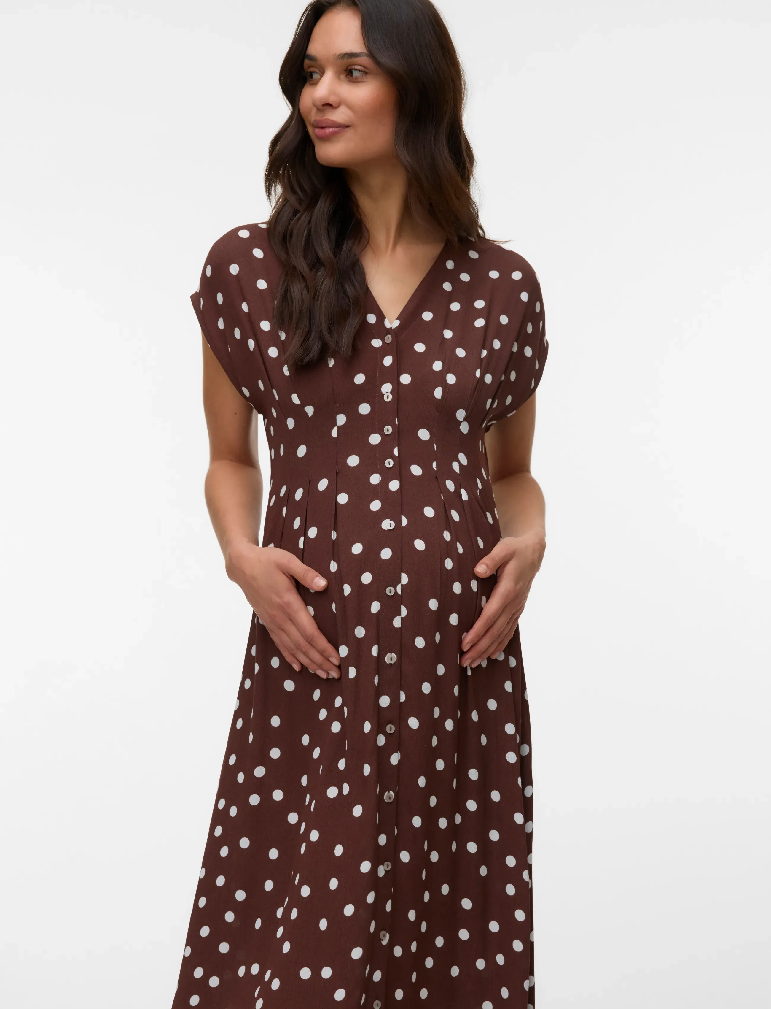 Vero Moda Maternity Vmmelisa Sl Pleat Shirt 7/8 Dress Wvn, M, Dresses, Braun - Summer Frauen
