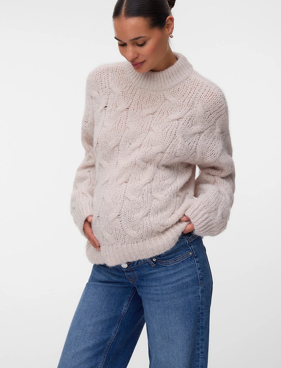 Vero Moda Maternity - VMMAYBE LS HIGH NECK CABLE PULLOVER - pullover - oatmeal - 0