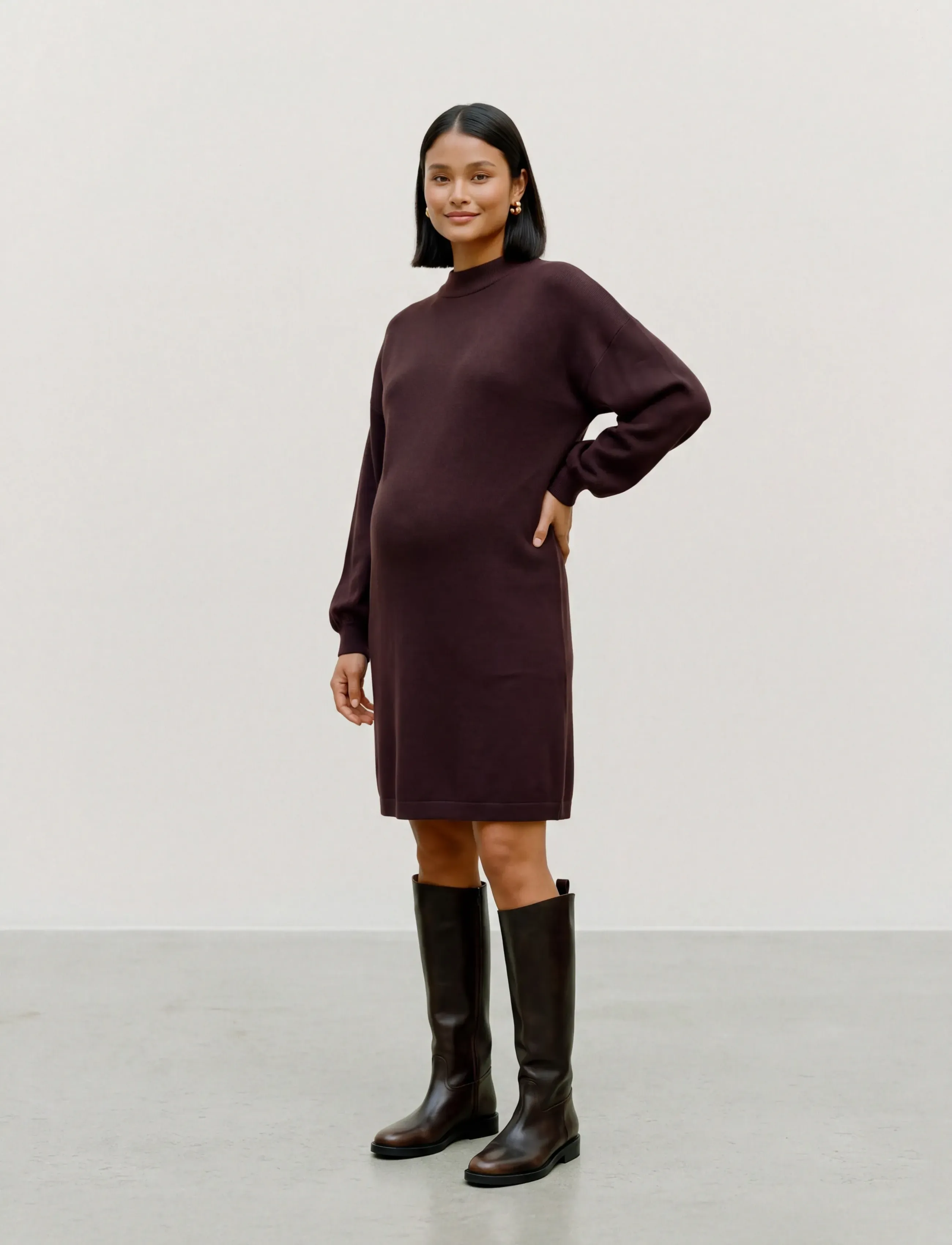Vero Moda Maternity VMMNANCY LS FUNNELNECK DRESS NOOS - Strickkleider - WINETASTING / burgundy