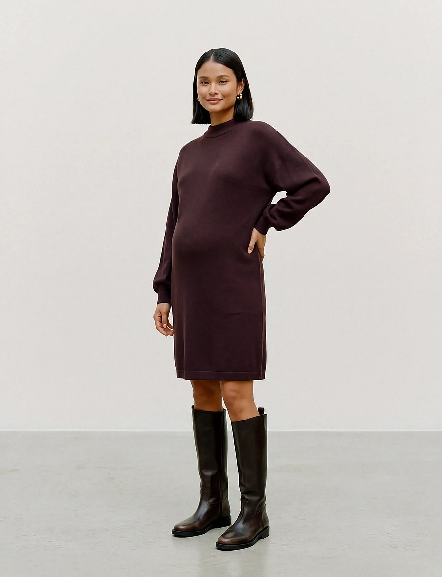 Vero Moda Maternity - VMMNANCY LS FUNNELNECK DRESS NOOS - strickkleider - winetasting - 0