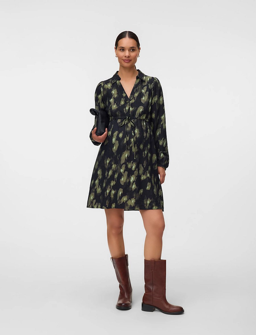 Vero Moda Maternity - VMMLANINI L/S SHORT DRESS WVN - särkkleidid - black - 4
