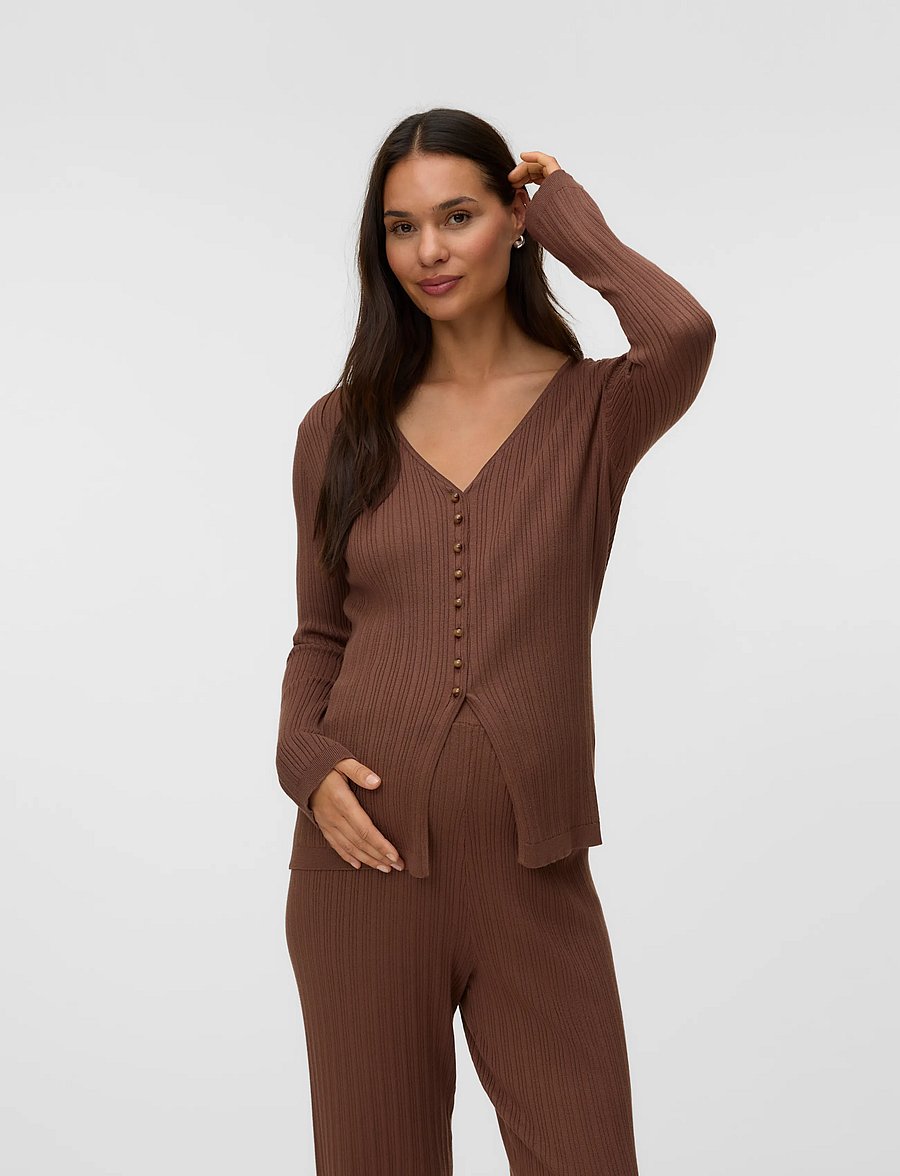 Vero Moda Maternity - VMMWILLOW LS V-NECK LONG CARDIGAN - oberteile - cocoa brown - 0