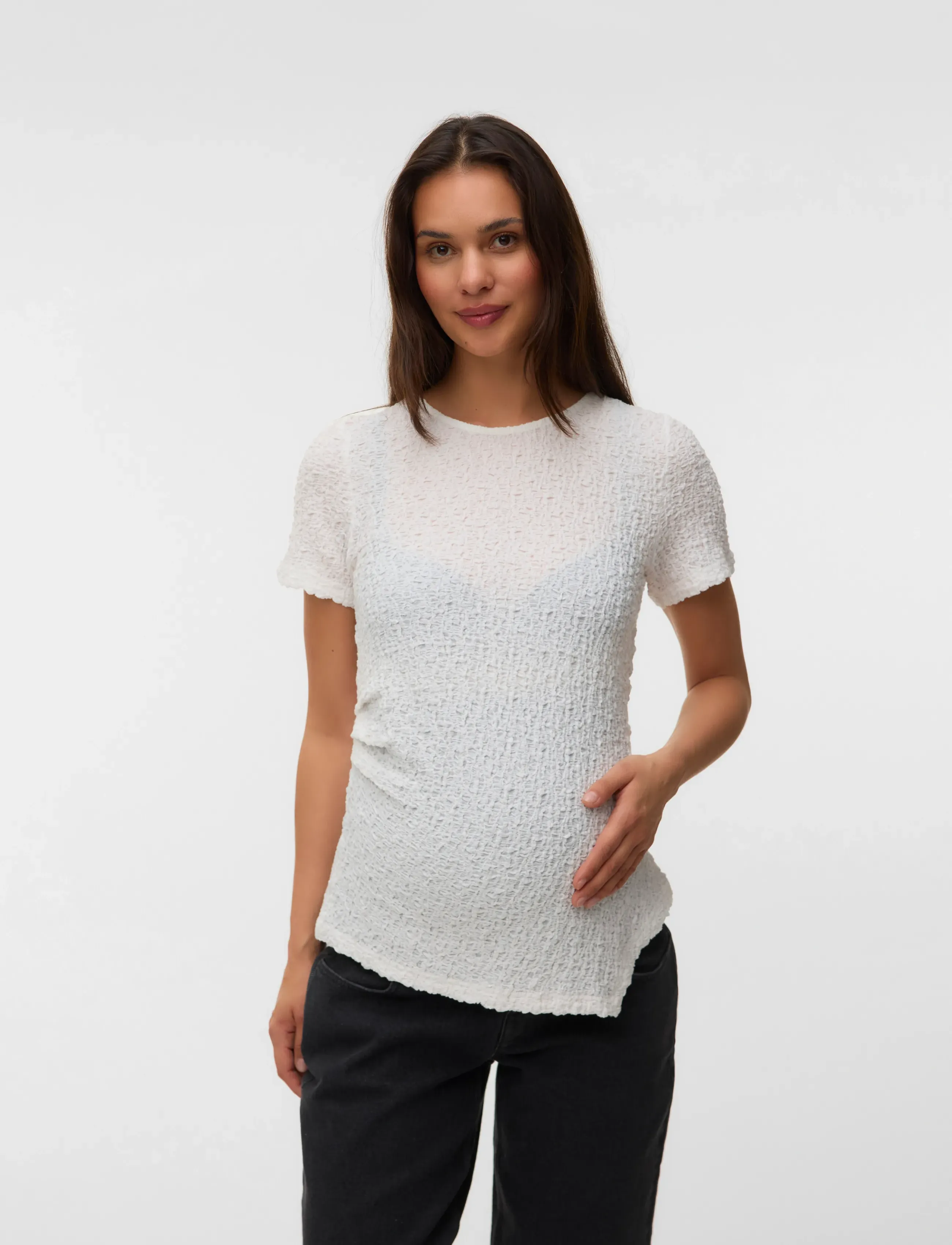 Vero Moda Maternity Vmmalissia Ss Asymmetrical Top Jrs, L, White, T-Shirts & Toppe > Kortærmede, Dame