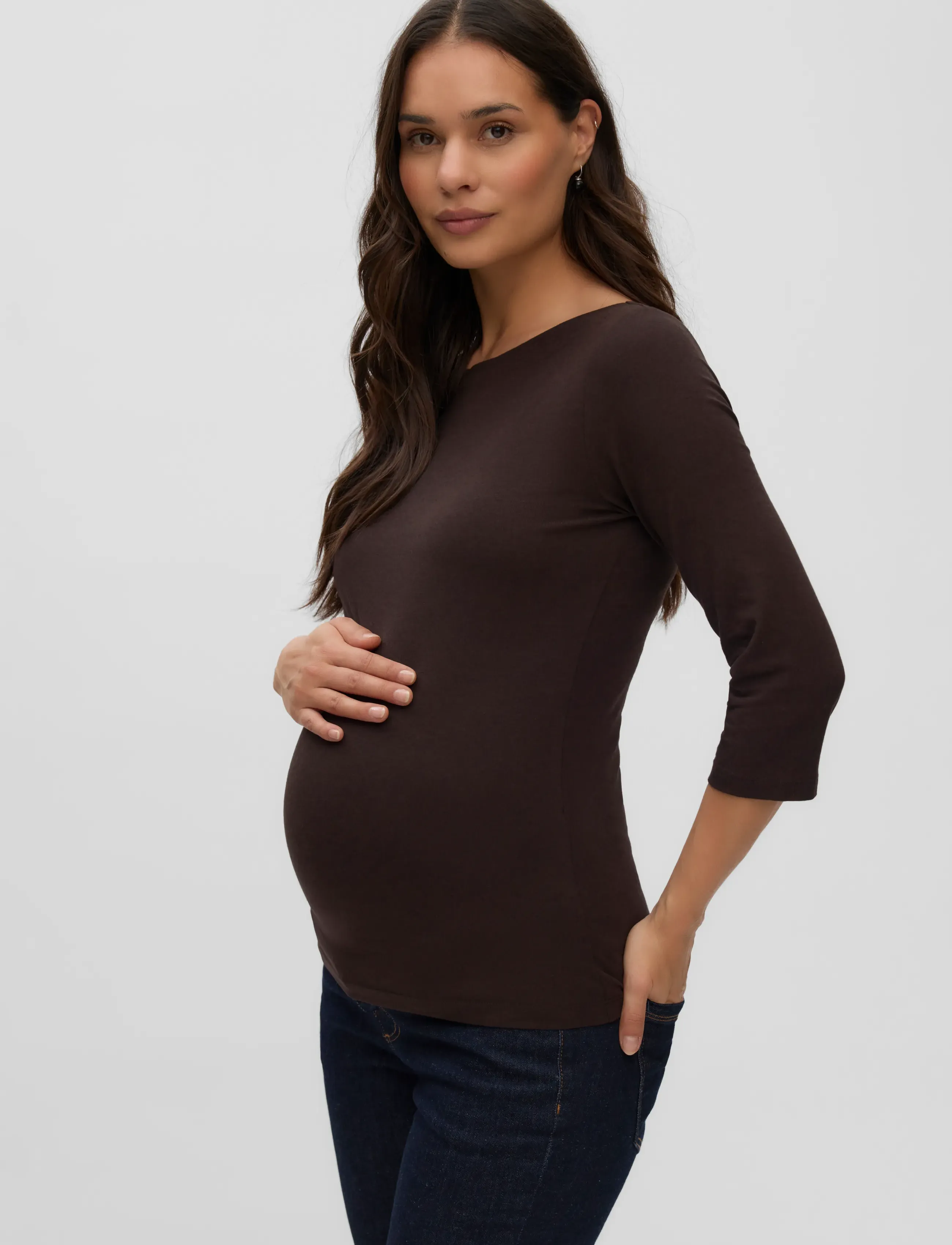 Vero Moda Maternity Vmmpanda Modal 3/4 Top Jrs, Kvinder, 3/4 Ærmet Bådudskæring Top, Brun, Str: XL