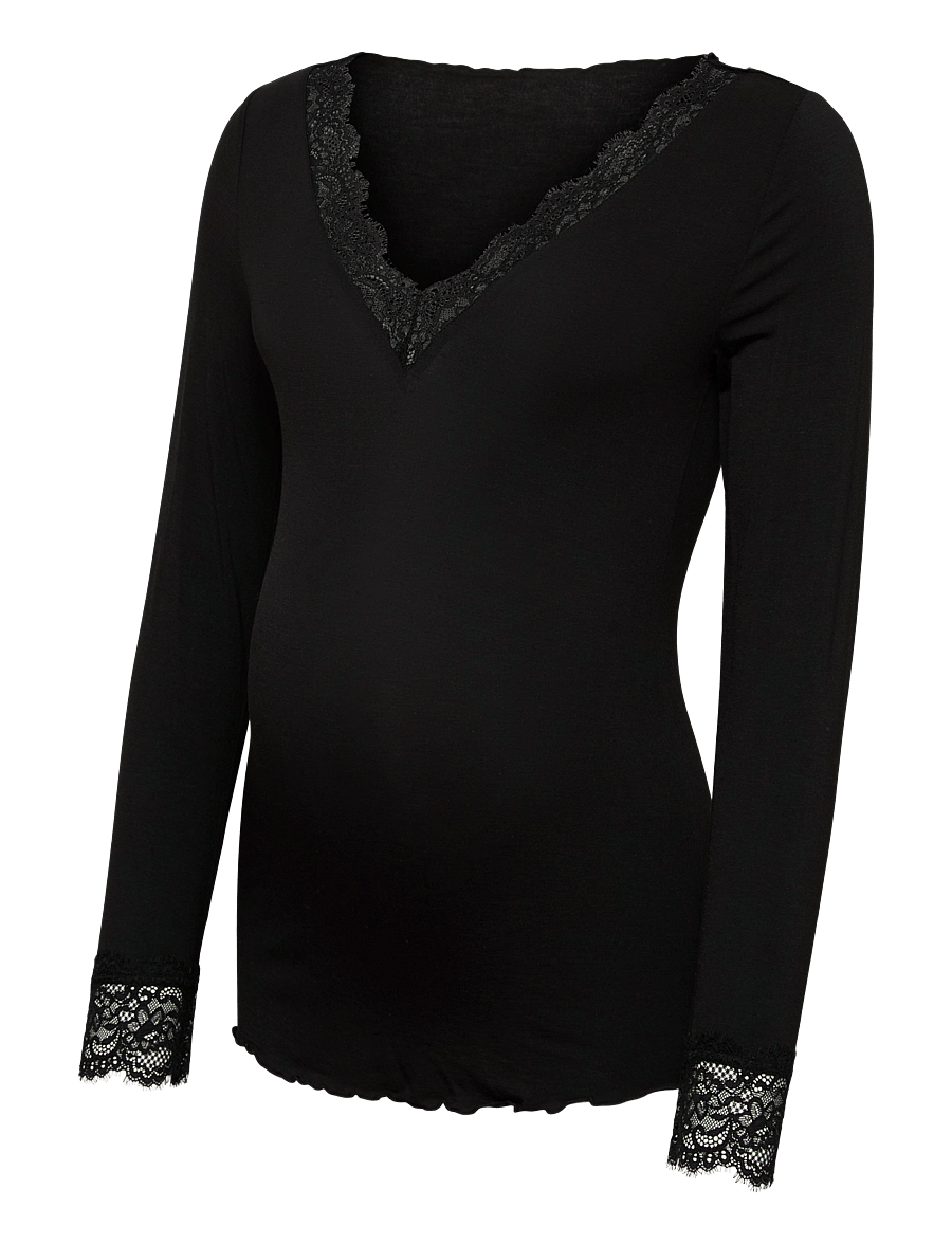 Vero Moda Maternity - VMMSKYE LS V-NECK LACE TOP JRS - viršutinės dalies drabužiai - black - 0