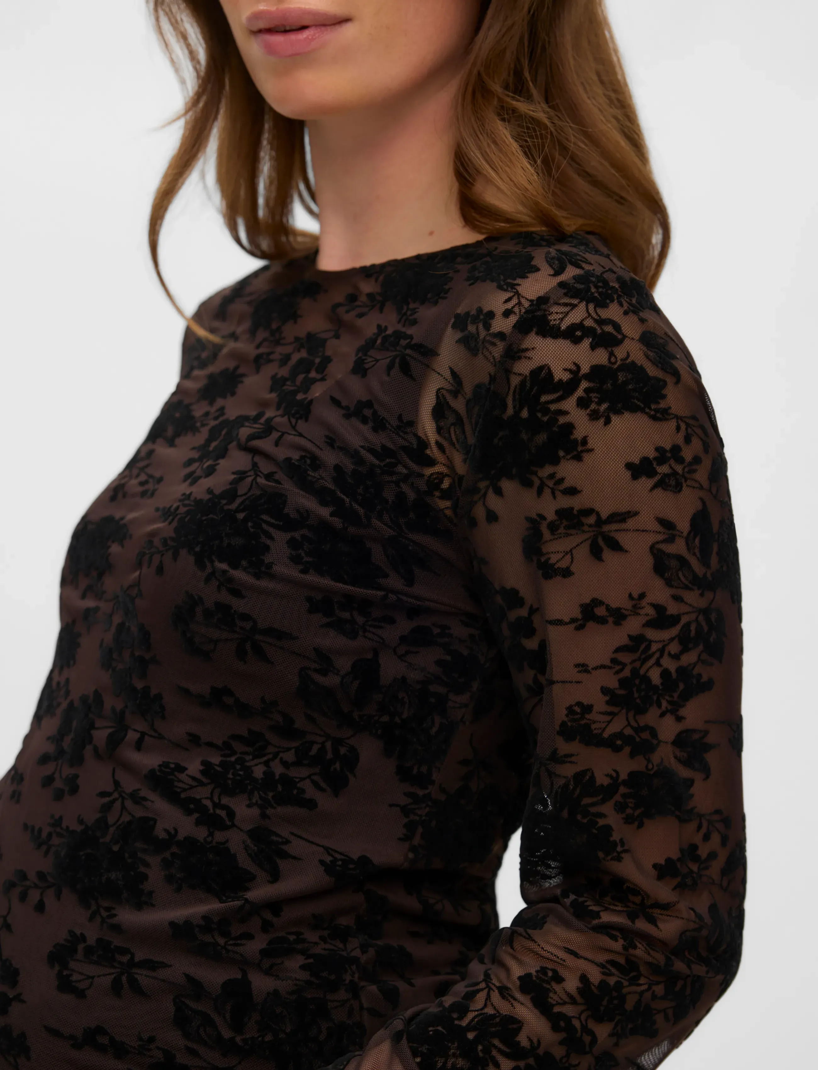 Vero Moda Maternity - VMMFLORA LS O-NECK TOP JRS - autumn clothing - chocolate torte - 5
