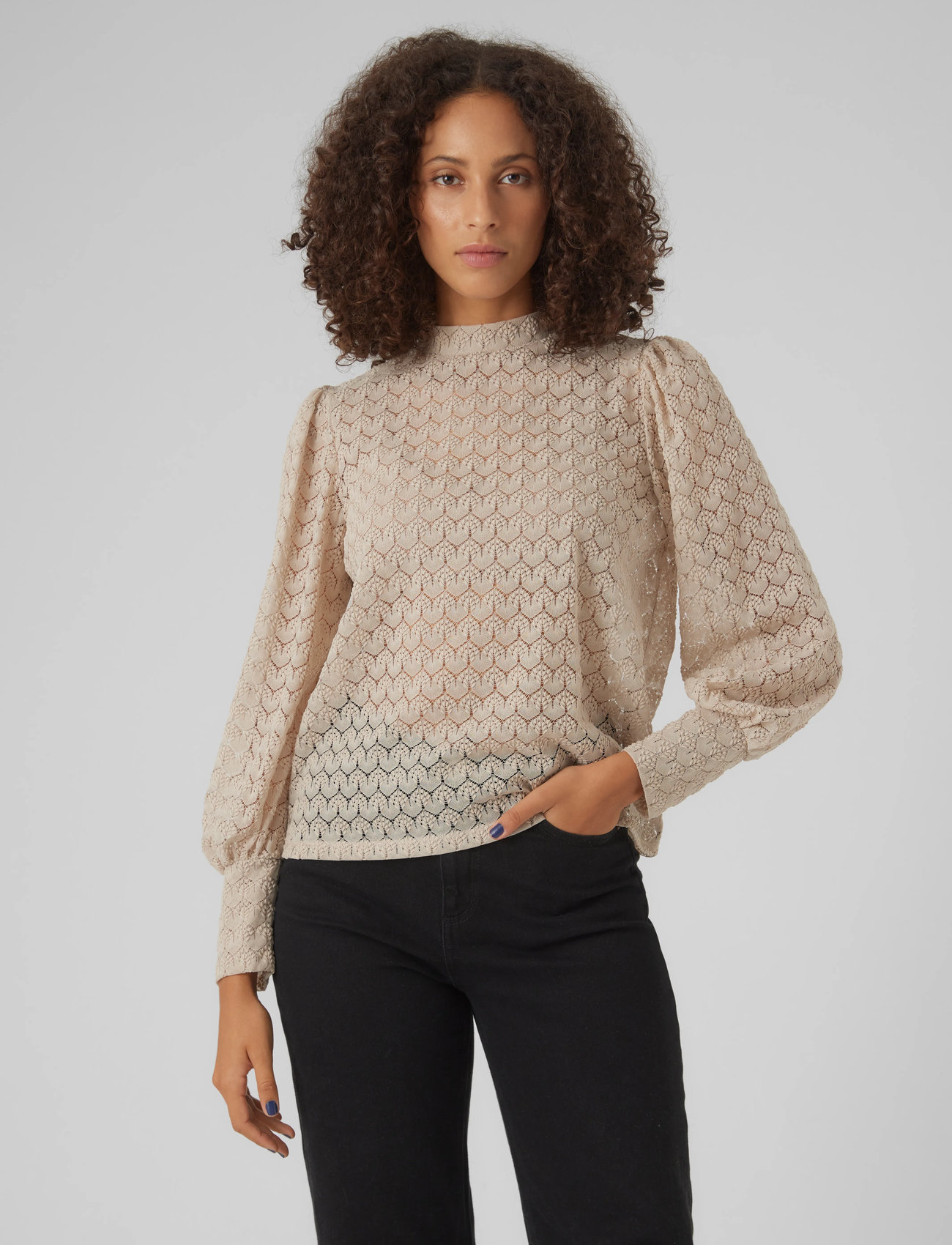 Vero Moda Vmbecca Ls High Neck Lace Top Jrs Noos - - M 1