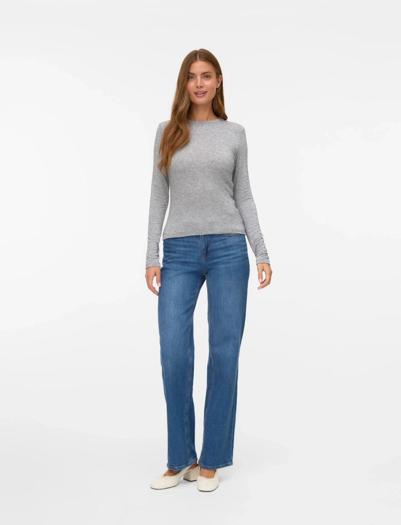 Vero Moda Vmannie Ls O-Neck Top Jrs Noos - Grey - XS