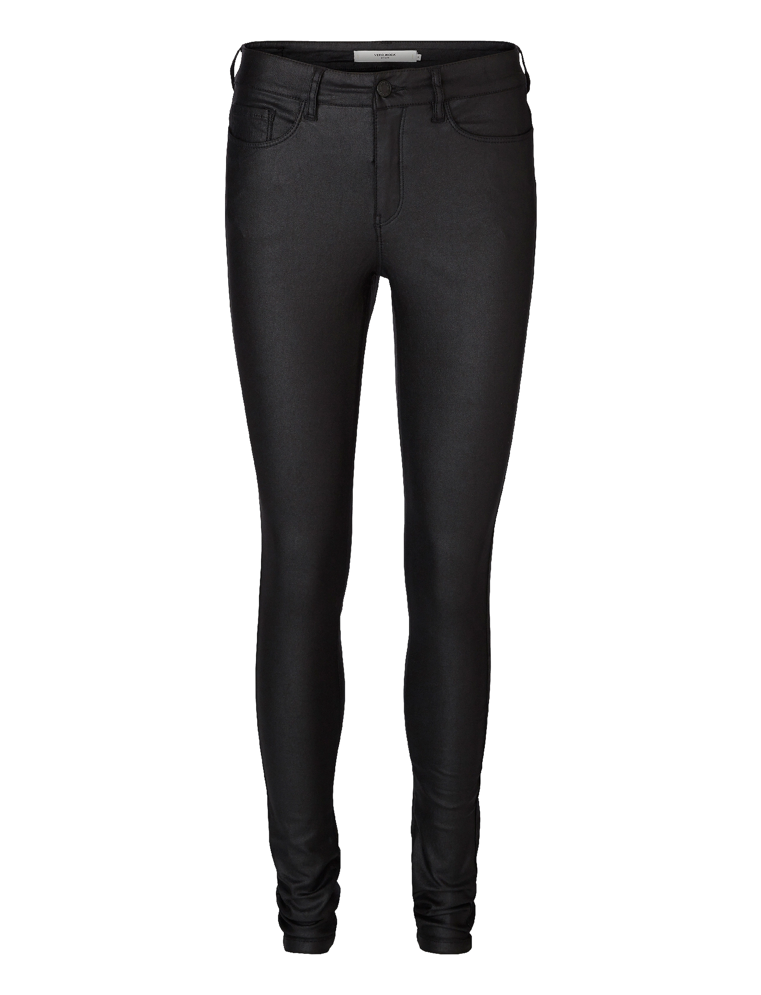 Vero Moda VMSEVEN NW SS SMOOTH COATED PANT NOOS - Tøj - BLACK / black