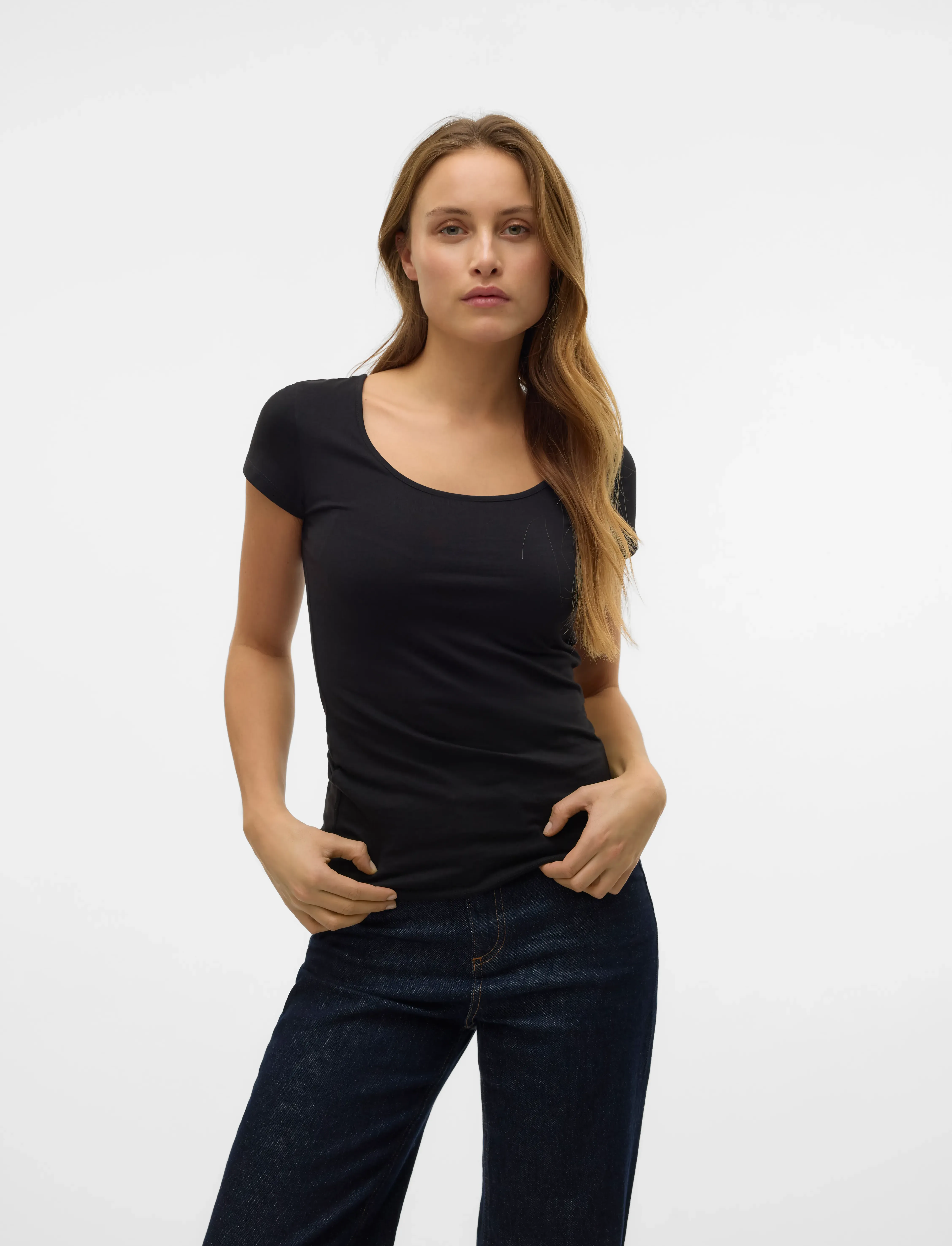 Vero Moda Vmmaxi My Soft Ss U-Neck Noos, L, T-shirts & Oberteile, Schwarz - Short-sleeved, Frauen