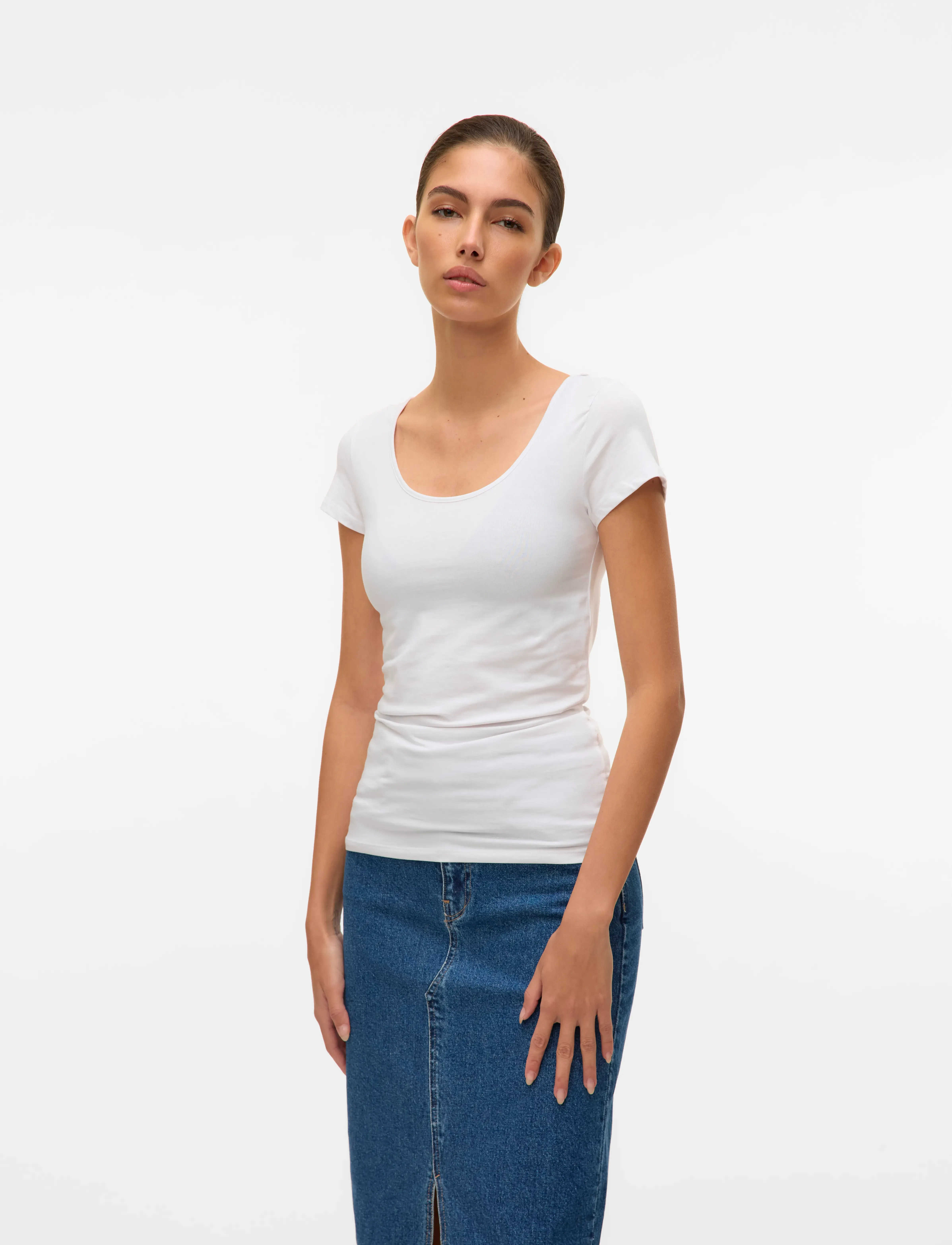 Vero Moda Vmmaxi My Soft Ss U-Neck Noos, M, White, T-Shirts & Toppe > Kortærmede, Dame