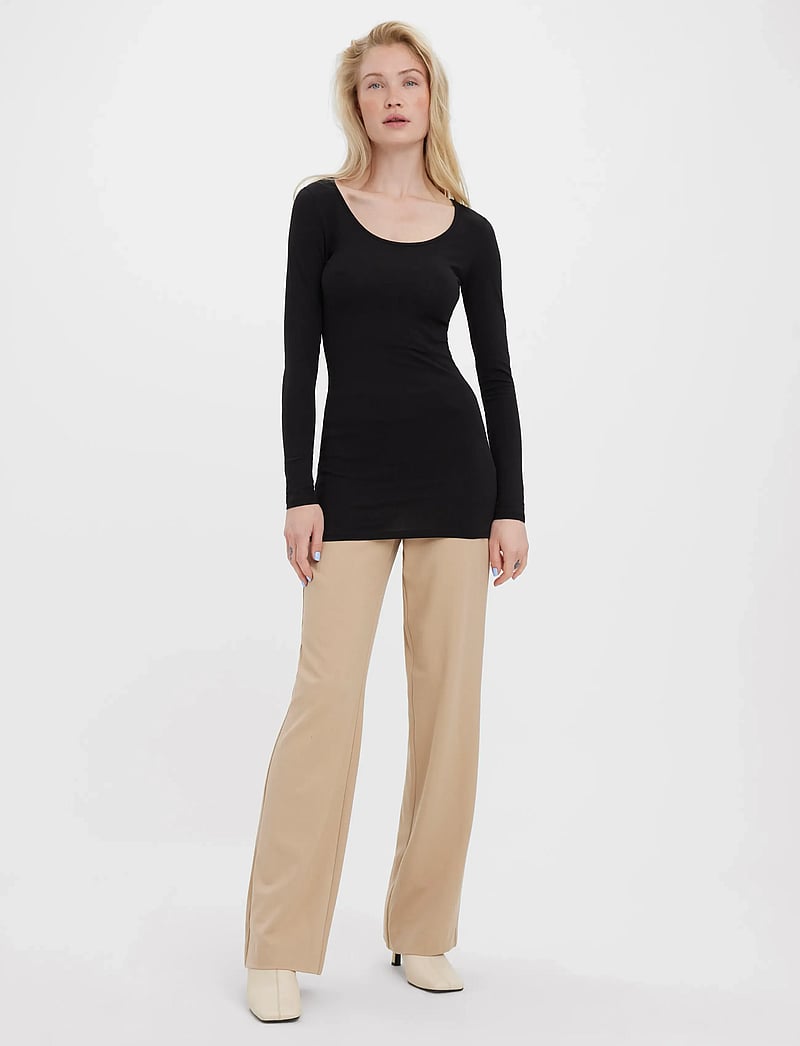 Vero Moda - VMMAXI MY LS SOFT LONG U-NECK NOOS - pikkade varrukatega alussärgid - black - 0
