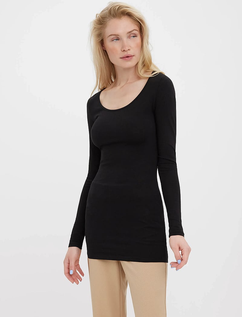 Vero Moda - VMMAXI MY LS SOFT LONG U-NECK NOOS - pikkade varrukatega alussärgid - black - 5