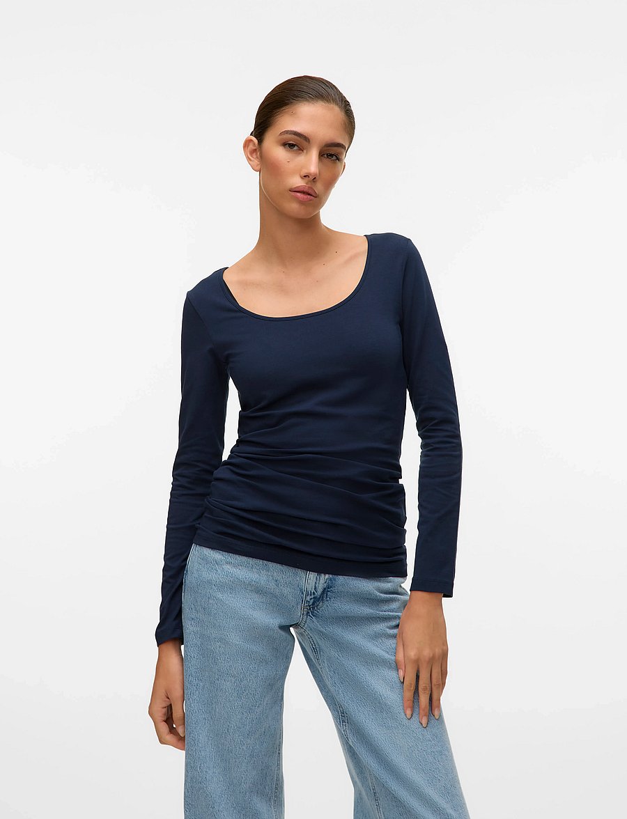 Vero Moda - VMMAXI MY LS SOFT LONG U-NECK NOOS - langærmede toppe - black iris - 0
