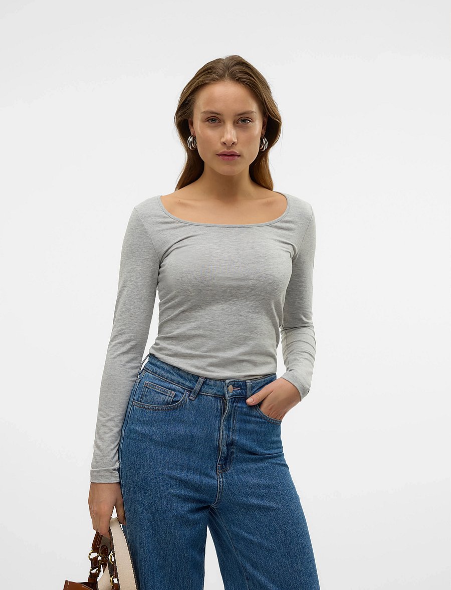Vero Moda - VMMAXI MY LS SOFT LONG U-NECK NOOS - langærmede toppe - light grey melange - 5