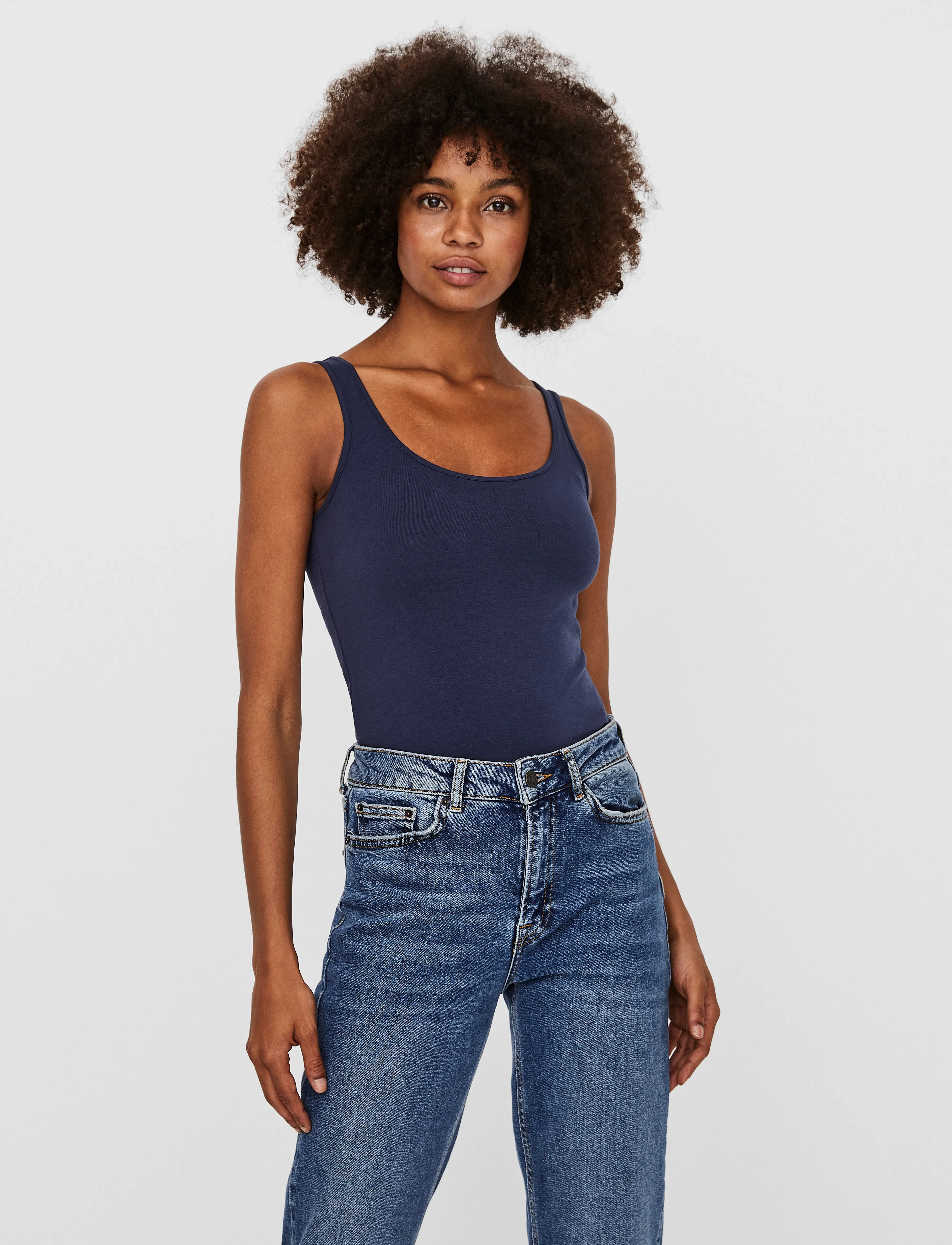 Vero Moda Vmmaxi My Soft Long Tank Top Noos, XXL, T-shirts & Oberteile, Marineblau - Sleeveless, Frauen