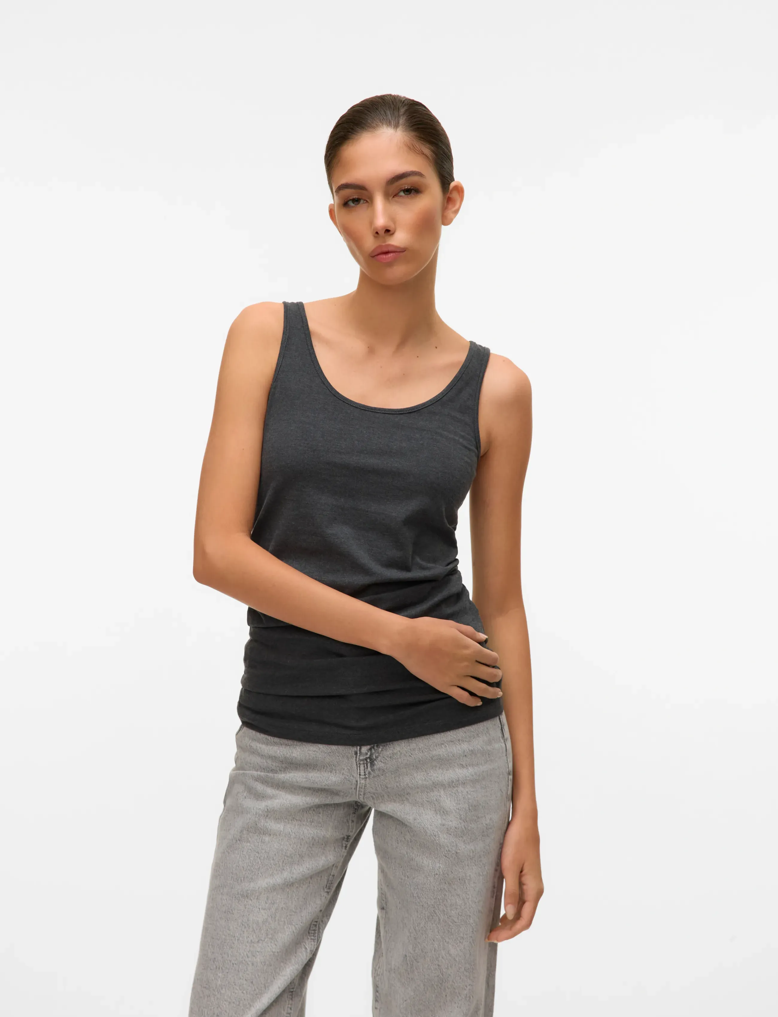 Vero Moda VMMAXI MY SOFT LONG TANK TOP NOOS - Linnen - DARK GREY MELANGE / grey