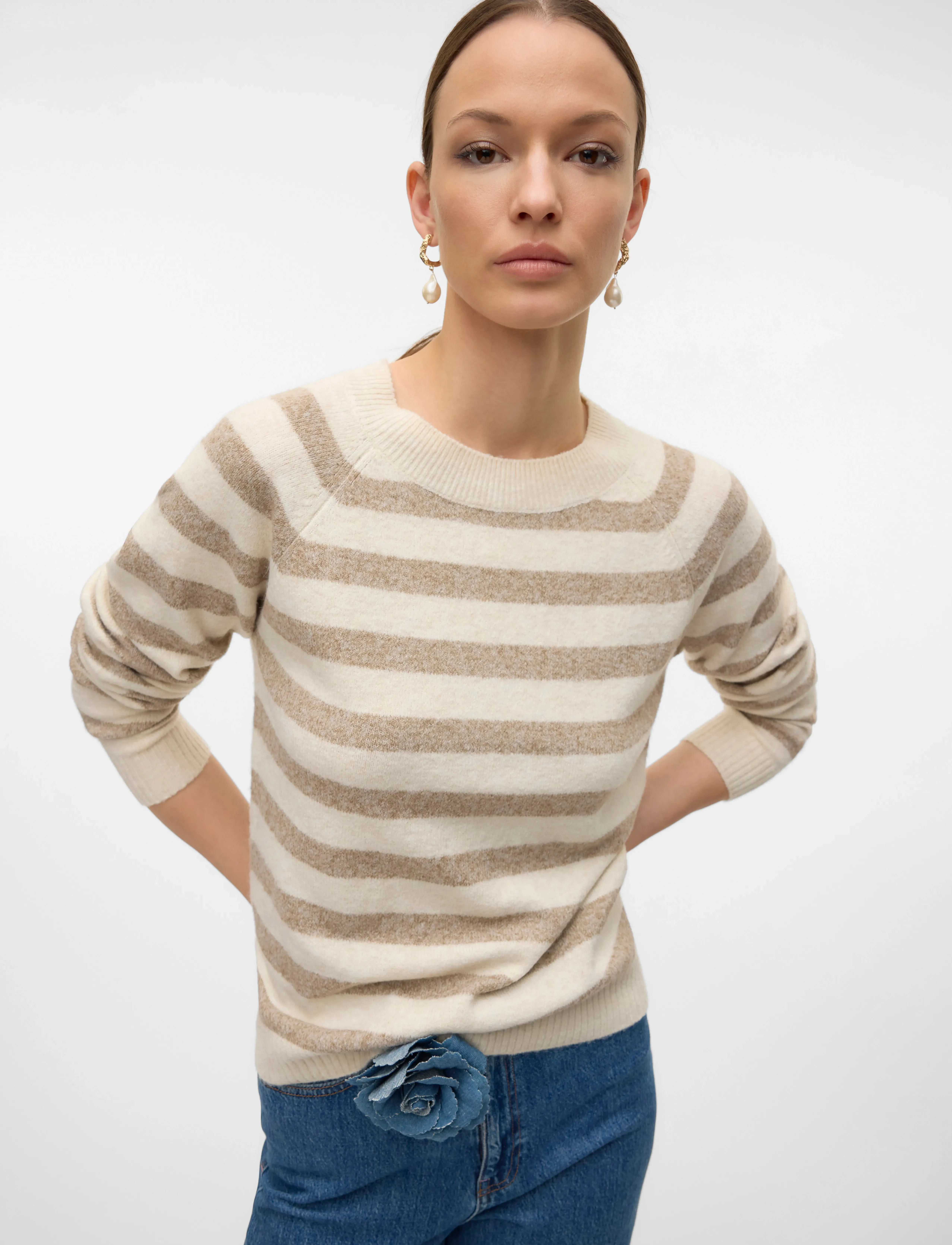 Vero Moda - VMDOFFY LS O-NECK BLOUSE GA NOOS - stickade tröjor - birch - 3