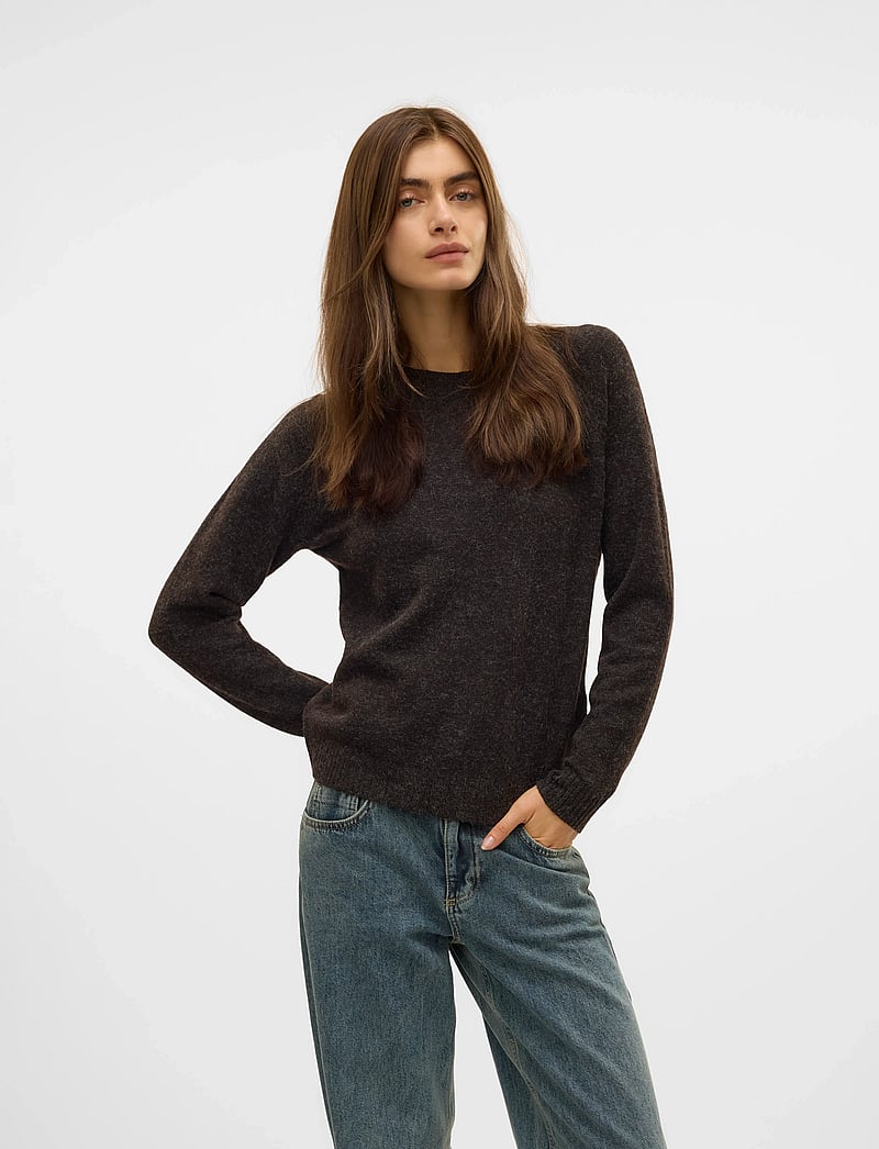 Vero Moda - VMDOFFY LS O-NECK BLOUSE GA NOOS - striktrøjer - chocolate torte - 0