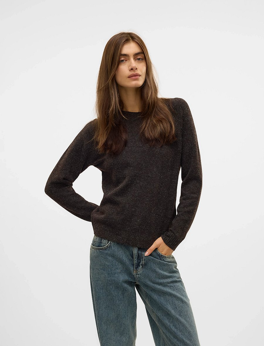 Vero Moda - VMDOFFY LS O-NECK BLOUSE GA NOOS - stickade tröjor - chocolate torte - 0