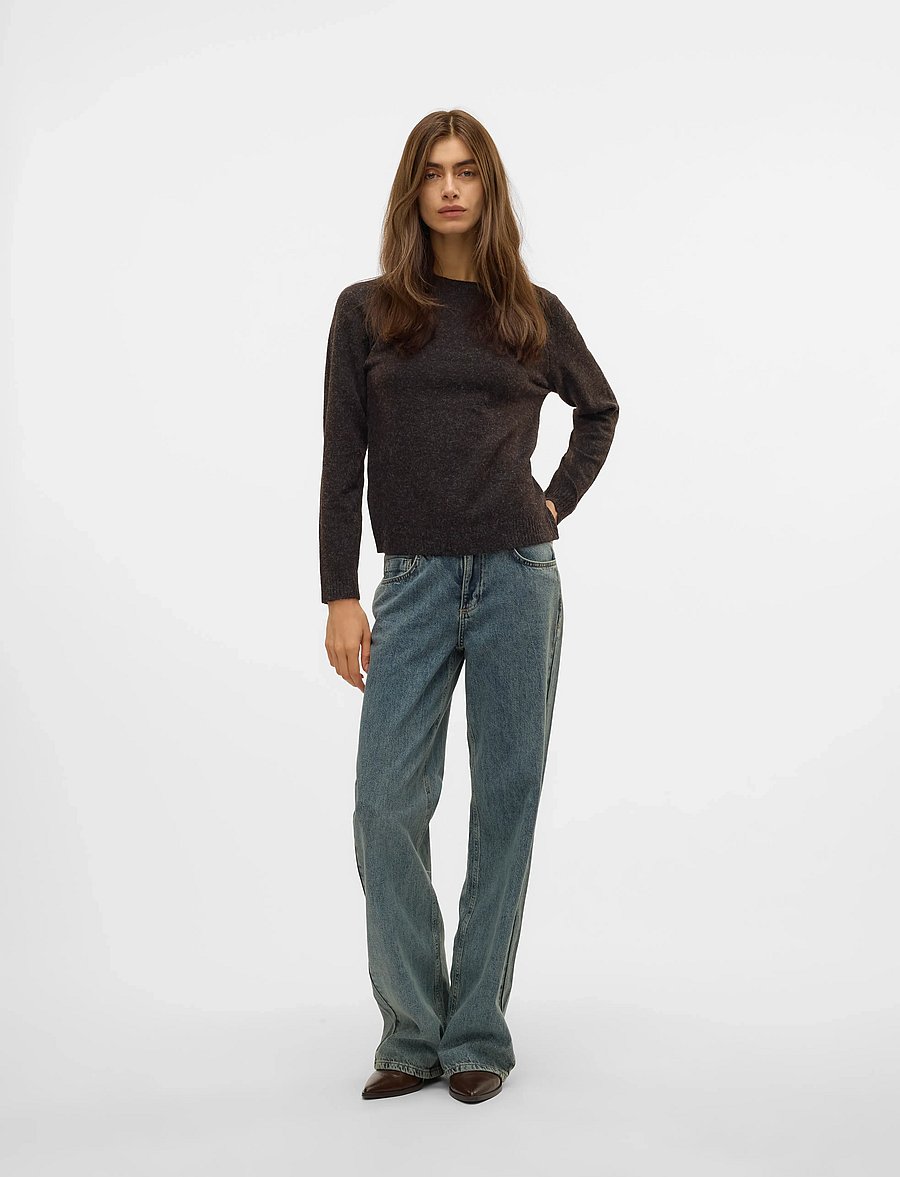 Vero Moda - VMDOFFY LS O-NECK BLOUSE GA NOOS - stickade tröjor - chocolate torte - 4