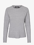 Vero Moda Curve VMCREWLEFILE V NECK BLOUSE - Maglione - birch/melange Vero Moda Curve VMCREWLEFILE V NECK BLOUSE - Maglione - birch/melange