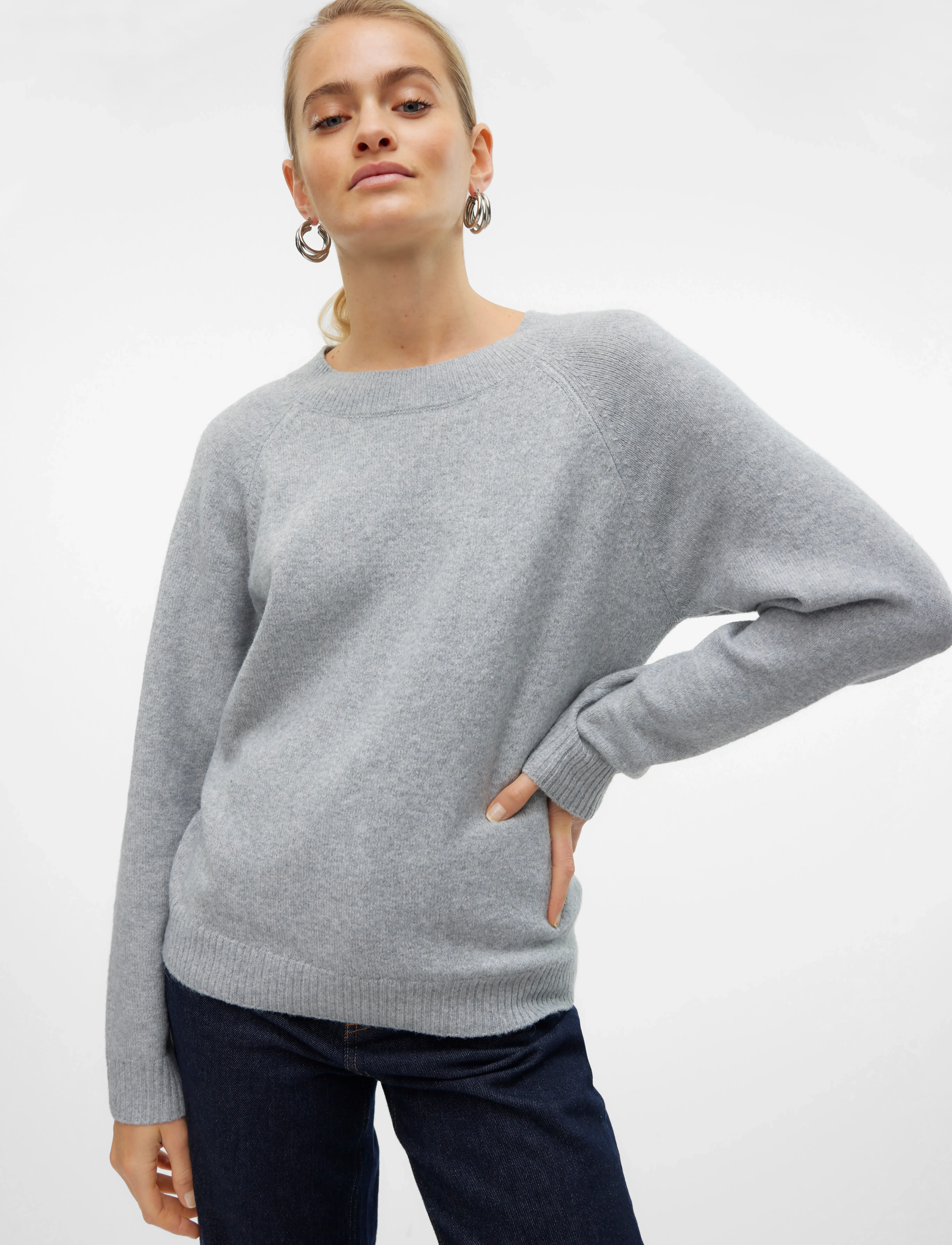 Vero Moda - VMDOFFY LS O-NECK BLOUSE GA NOOS - pullover - light grey melange - 4