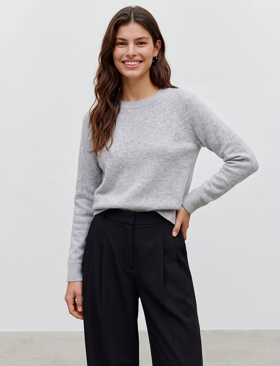 Vero Moda - VMDOFFY LS O-NECK BLOUSE GA NOOS - stickade tröjor - light grey melange - 5
