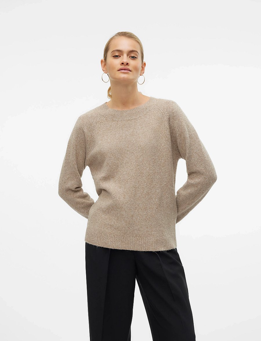 Vero Moda - VMDOFFY LS O-NECK BLOUSE GA NOOS - stickade tröjor - sepia tint - 0