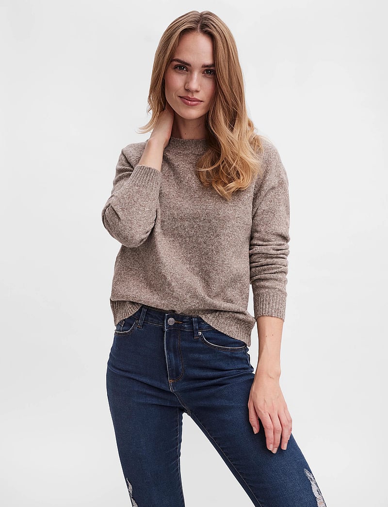 Vero Moda - VMDOFFY LS O-NECK BLOUSE GA NOOS - striktrøjer - walnut - 0