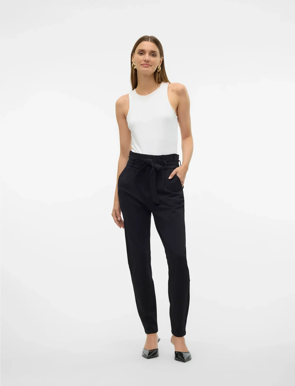 Vero Moda - VMEVA HW LOOSE PAPERBAG PANT NOOS - slim fit-byxor - black - 5