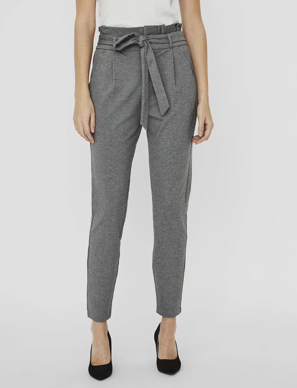 Vero Moda - VMEVA HW LOOSE PAPERBAG PANT NOOS - slim fit-byxor - medium grey melange - 0