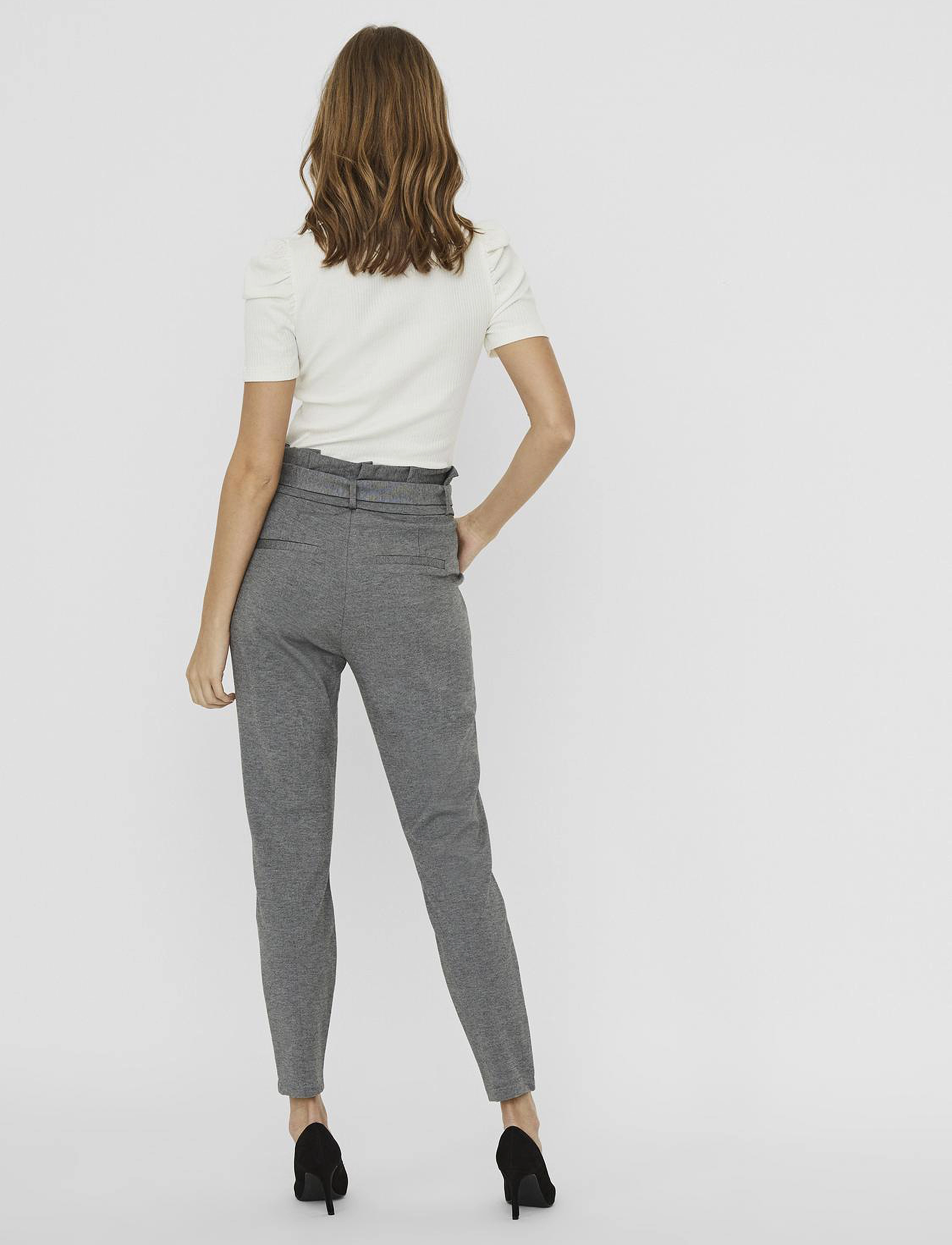 Vero Moda - VMEVA HW LOOSE PAPERBAG PANT NOOS - slim fit bukser - medium grey melange - 3