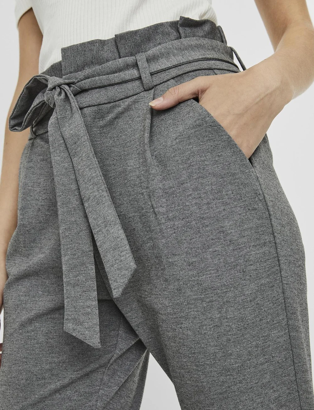 Vero Moda - VMEVA HW LOOSE PAPERBAG PANT NOOS - slim fit-byxor - medium grey melange - 5