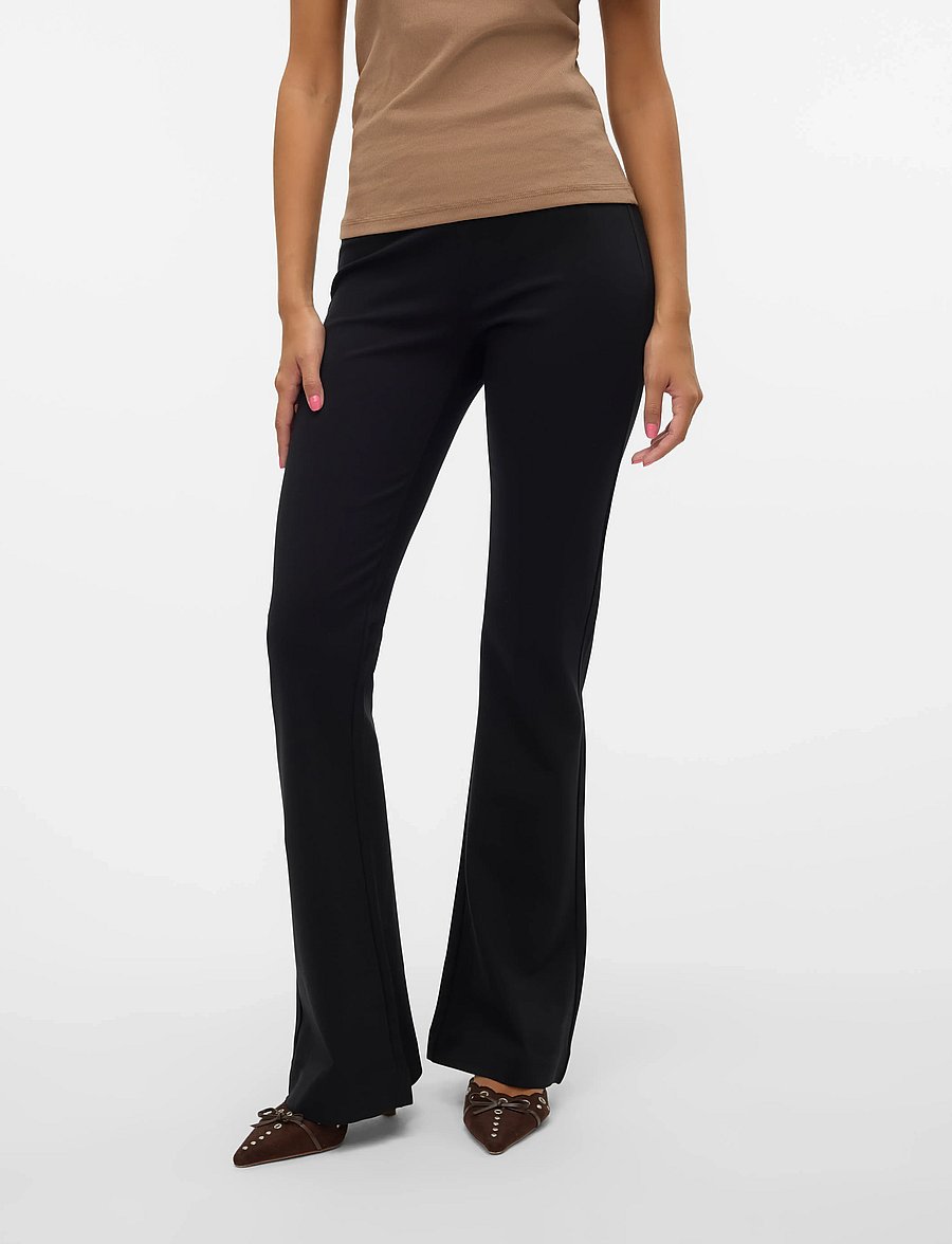 Vero Moda - VMKAMMA MW FLARED JERSEY PANT NOOS - alt laiad püksid - black - 0