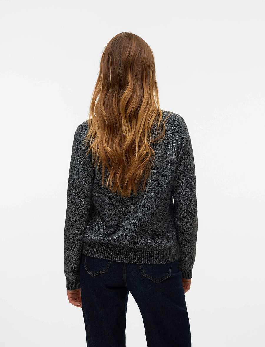 Vero Moda - VMDOFFYSHINE LS O-NECK BLOUSE REP NOOS - striktrøjer - asphalt - 2