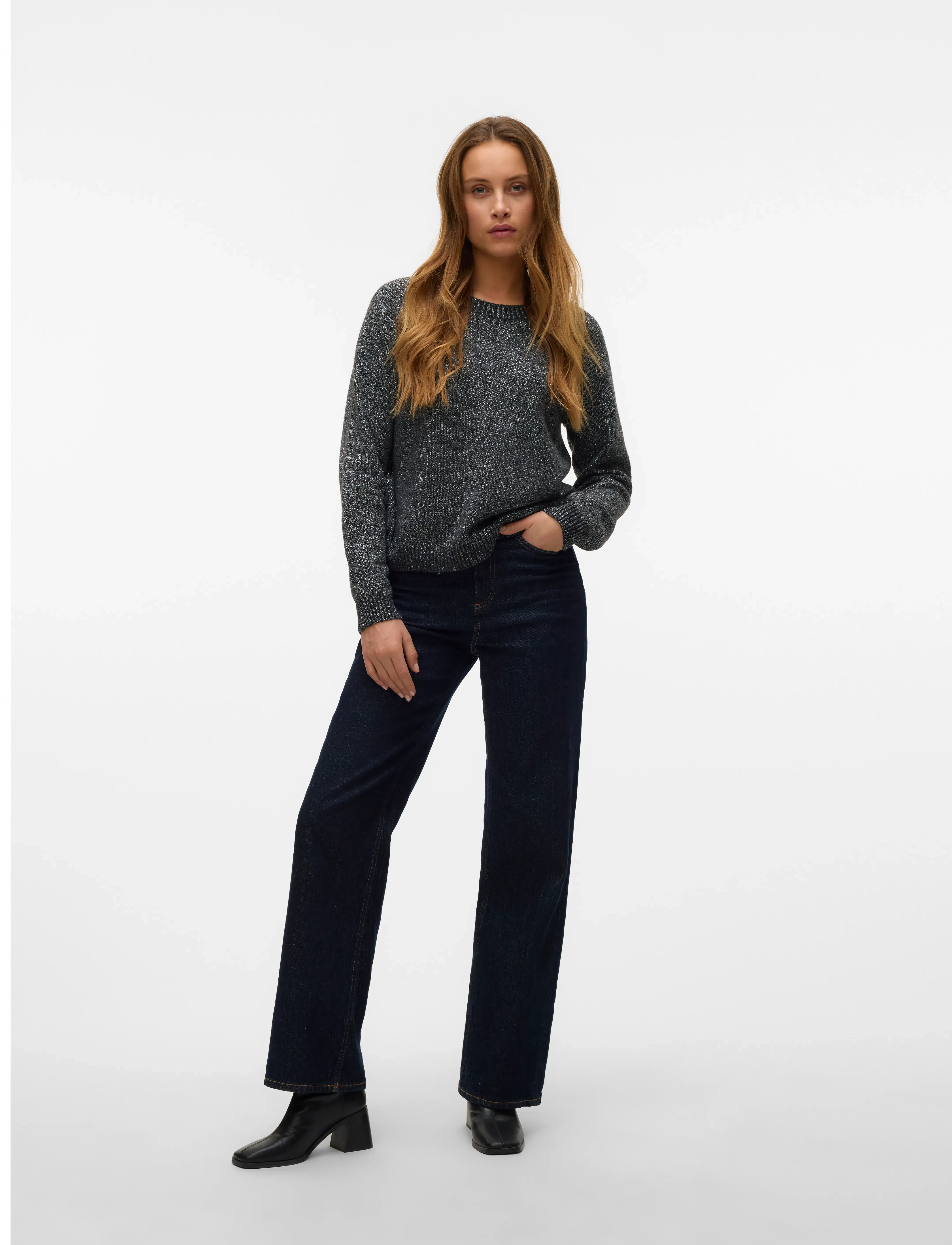 Vero Moda - VMDOFFYSHINE LS O-NECK BLOUSE REP NOOS - striktrøjer - asphalt - 3