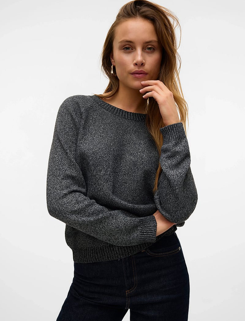 Vero Moda - VMDOFFYSHINE LS O-NECK BLOUSE REP NOOS - striktrøjer - asphalt - 4