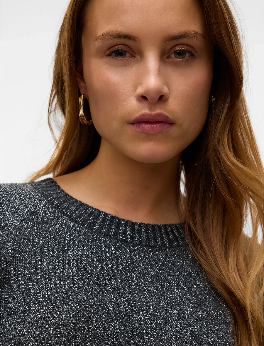Vero Moda - VMDOFFYSHINE LS O-NECK BLOUSE REP NOOS - striktrøjer - asphalt - 5