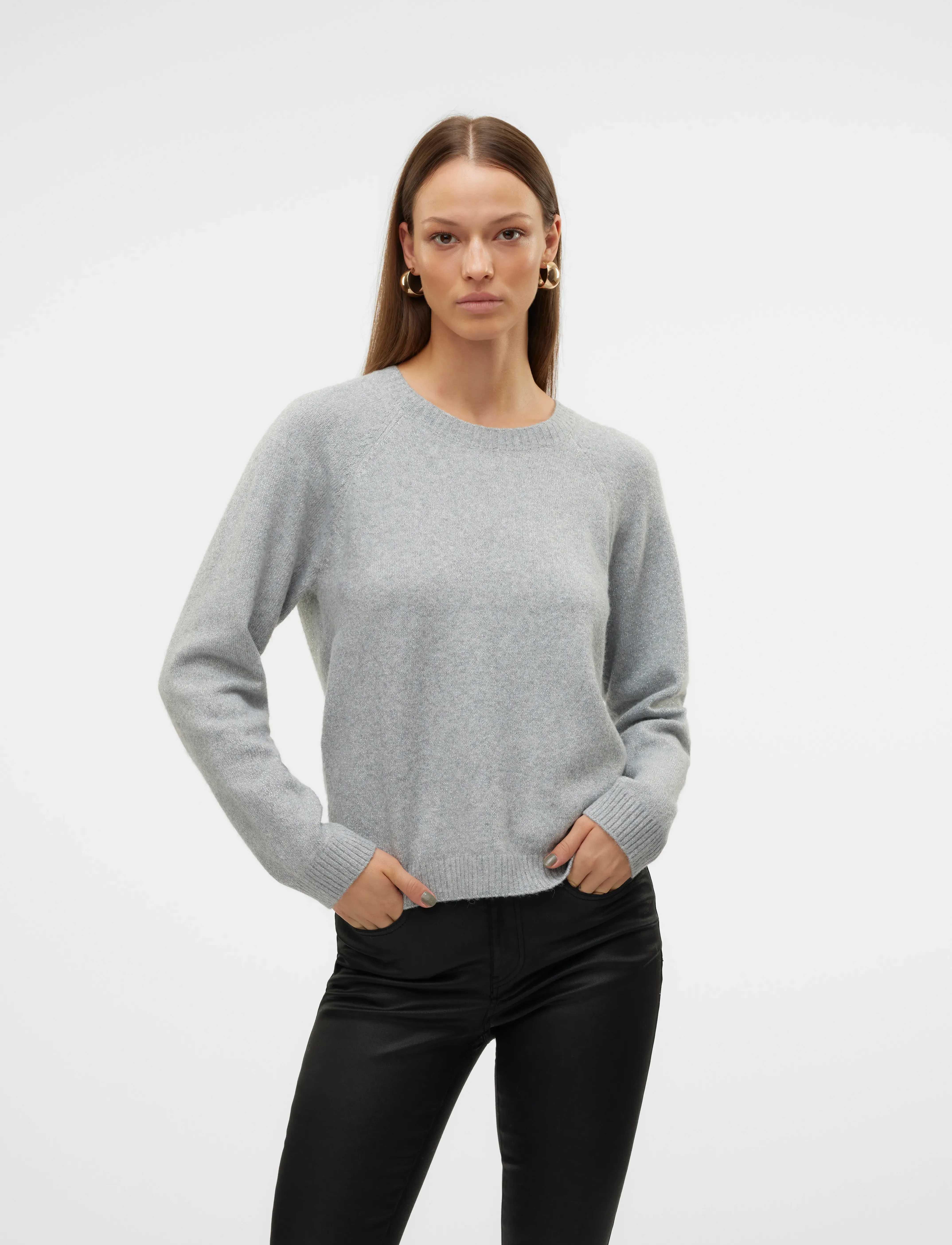 Vero Moda Vmdoffyshine Ls O-Neck Blouse Rep Noos, XS, Knitwear, Grau - Jumpers, Frauen