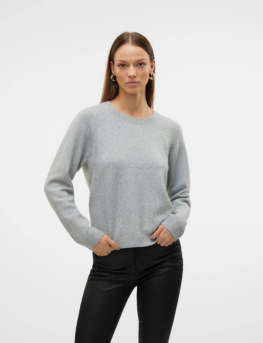 Vero Moda - VMDOFFYSHINE LS O-NECK BLOUSE REP NOOS - striktrøjer - light grey melange - 0
