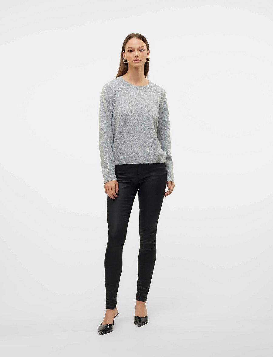 Vero Moda - VMDOFFYSHINE LS O-NECK BLOUSE REP NOOS - striktrøjer - light grey melange - 4