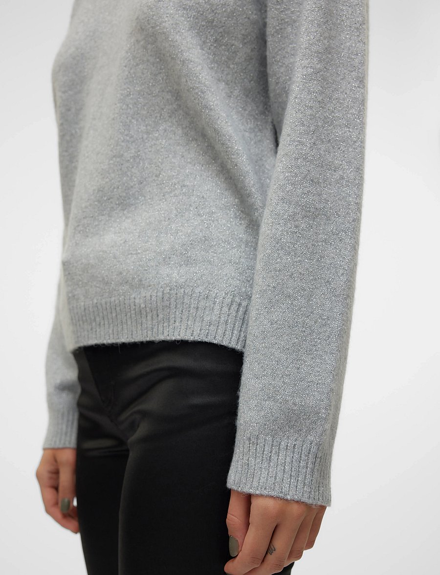 Vero Moda - VMDOFFYSHINE LS O-NECK BLOUSE REP NOOS - striktrøjer - light grey melange - 5