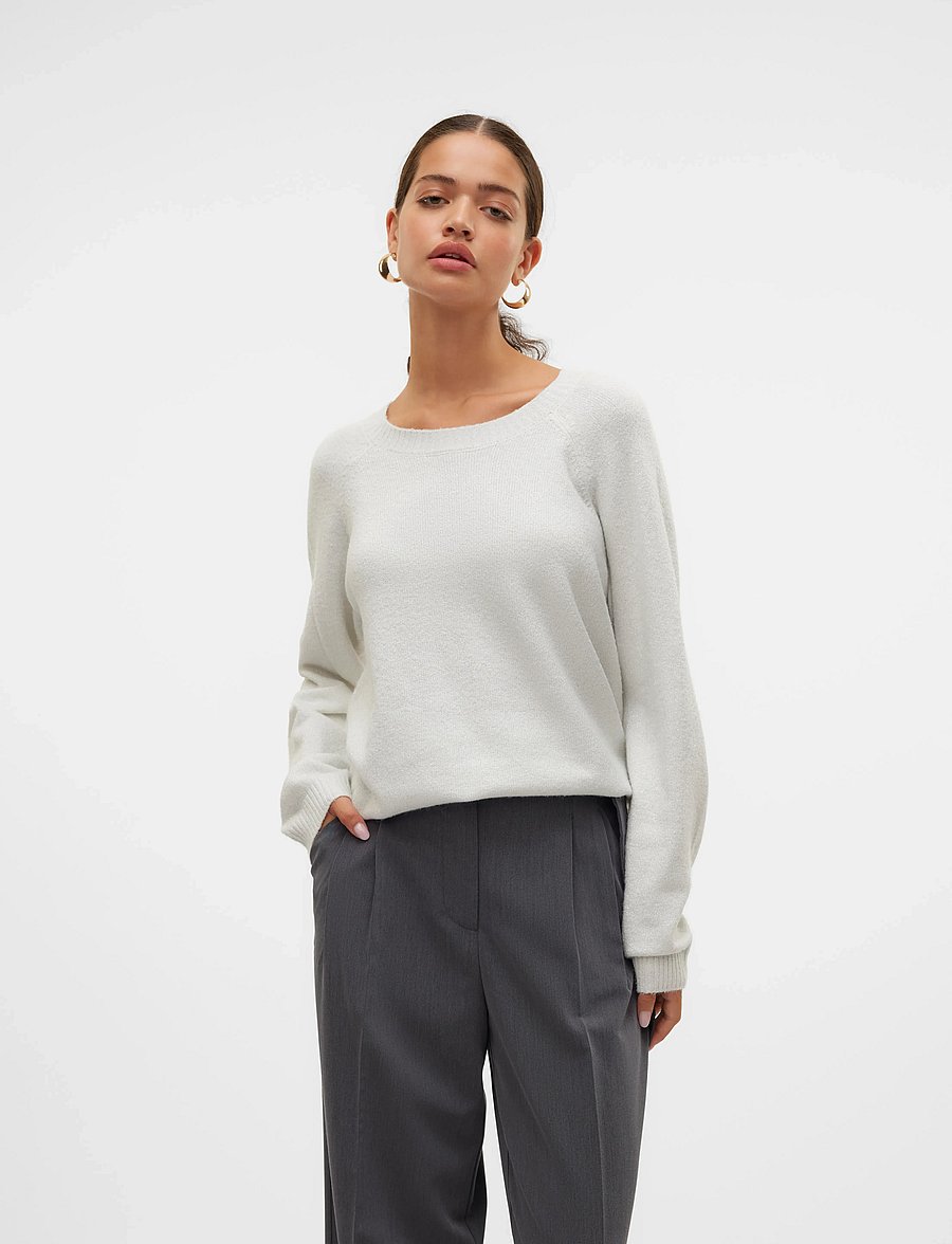 Vero Moda - VMDOFFYSHINE LS O-NECK BLOUSE REP NOOS - stickade tröjor - snow white - 0