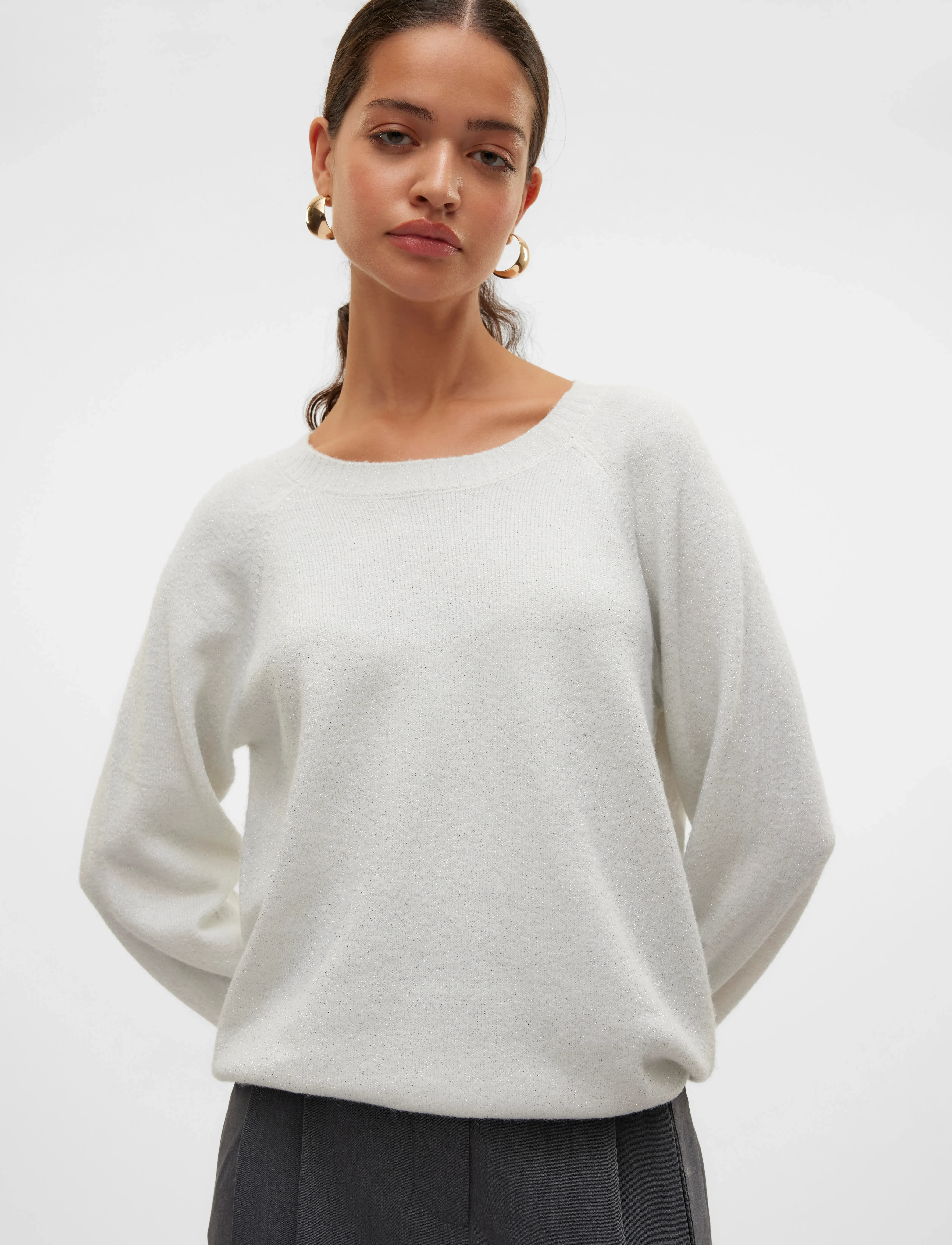 Vero Moda - VMDOFFYSHINE LS O-NECK BLOUSE REP NOOS - striktrøjer - snow white - 5